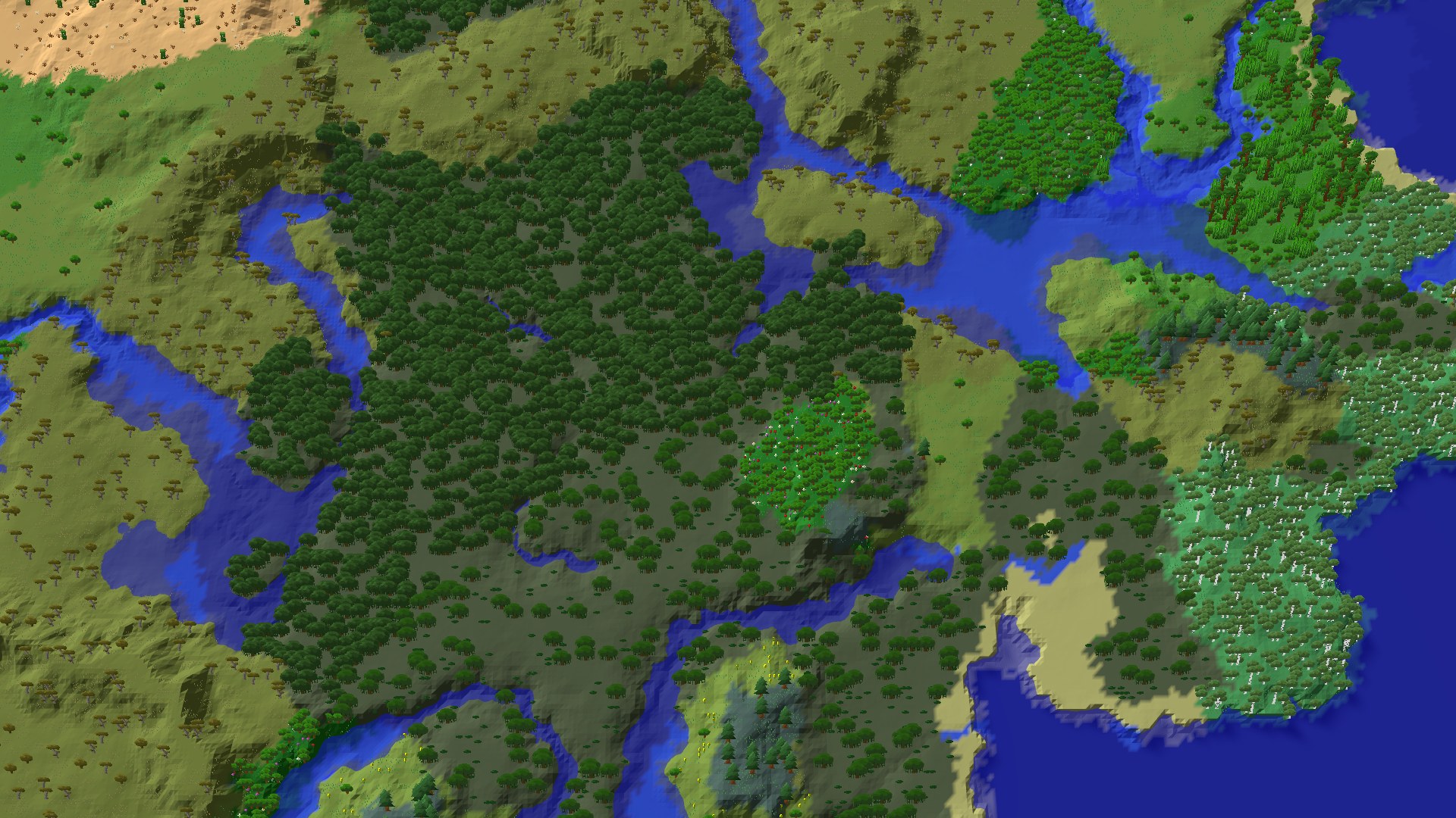 Aerial 3D overview 500 blocks SW of spawn