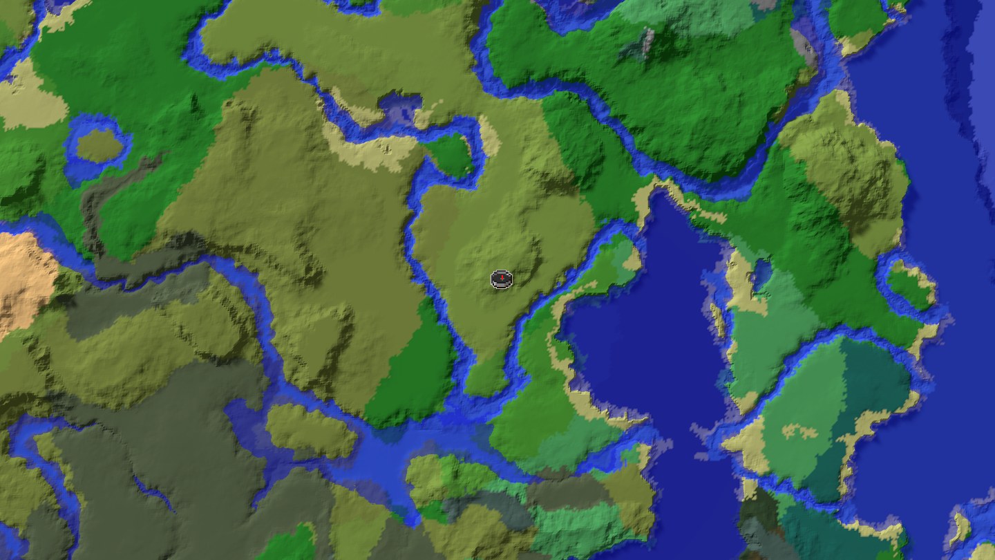 Aerial Minecraft seed map — Java 1.21 compact route seed with village support and exploration targets [11358