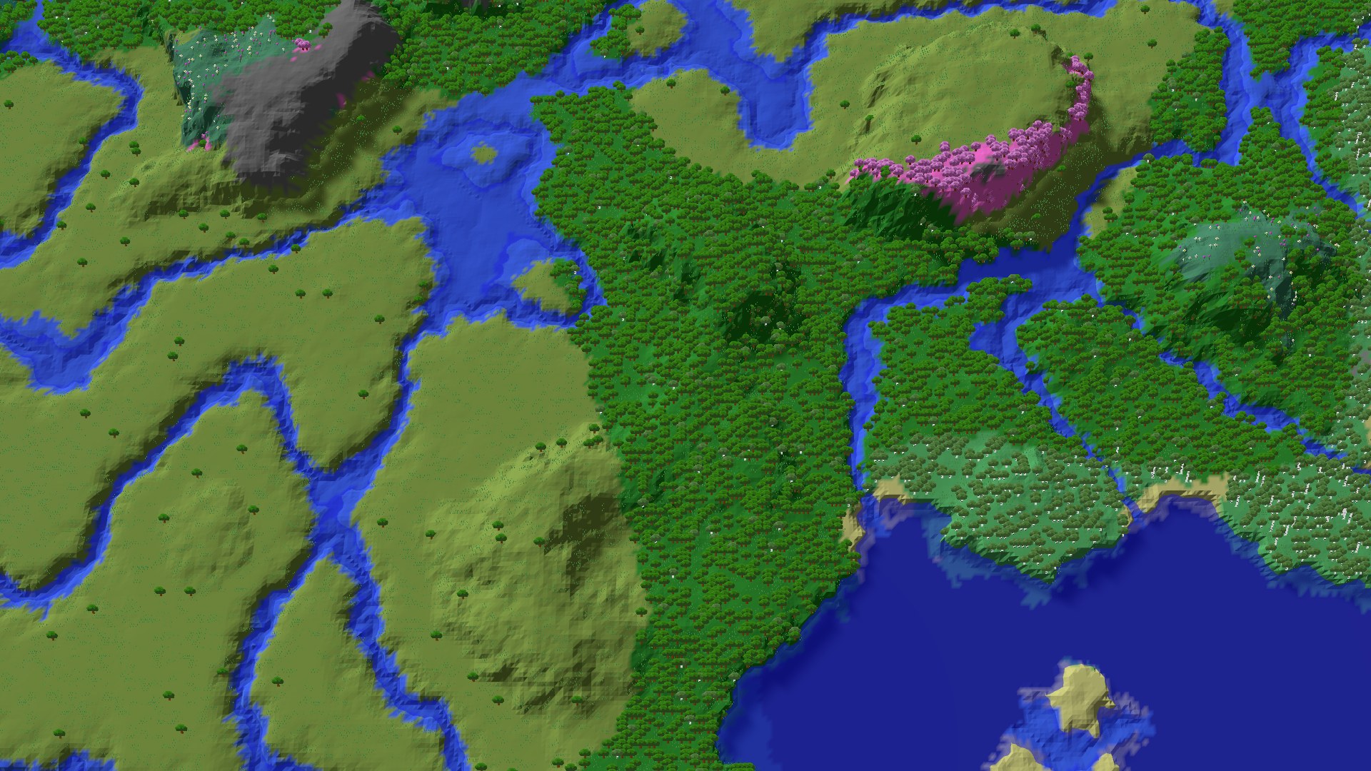 Aerial 3D overview 500 blocks SW of spawn