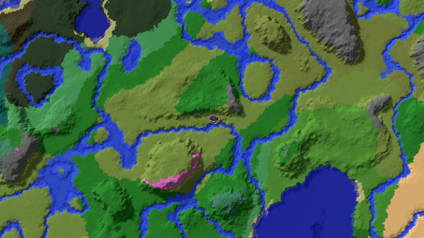 Aerial Minecraft seed map — Java 1.21 village route seed with nearby exploration objectives [11535751414]