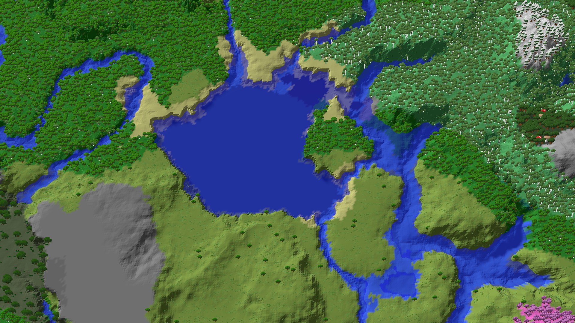 Aerial 3D overview 500 blocks NW of spawn