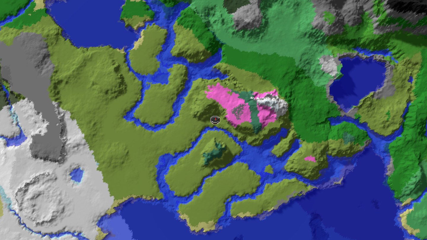 Aerial Minecraft seed map — Java 1.21 compact multi-structure route seed [12670350633]