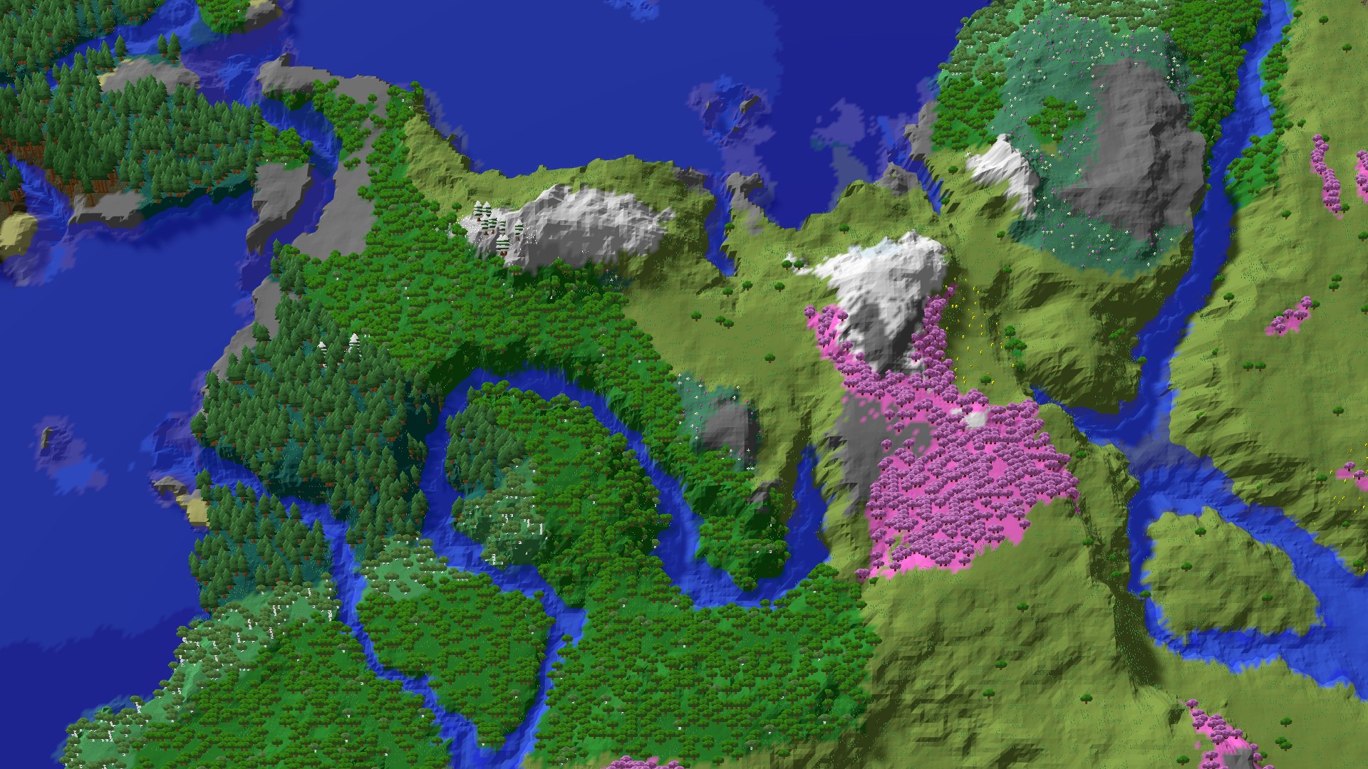 Aerial 3D overview 500 blocks NW of spawn