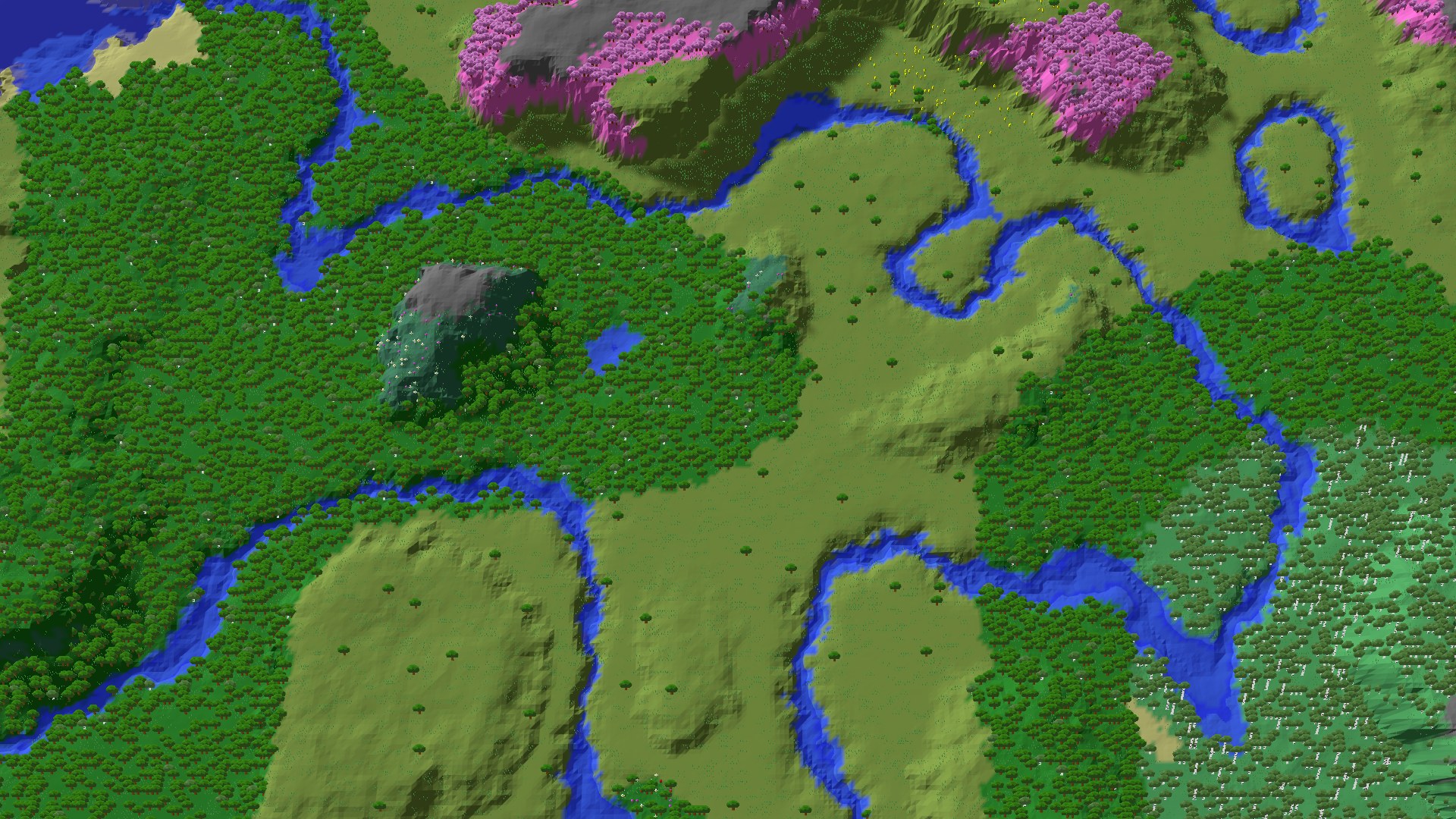 Aerial 3D overview 500 blocks SW of spawn