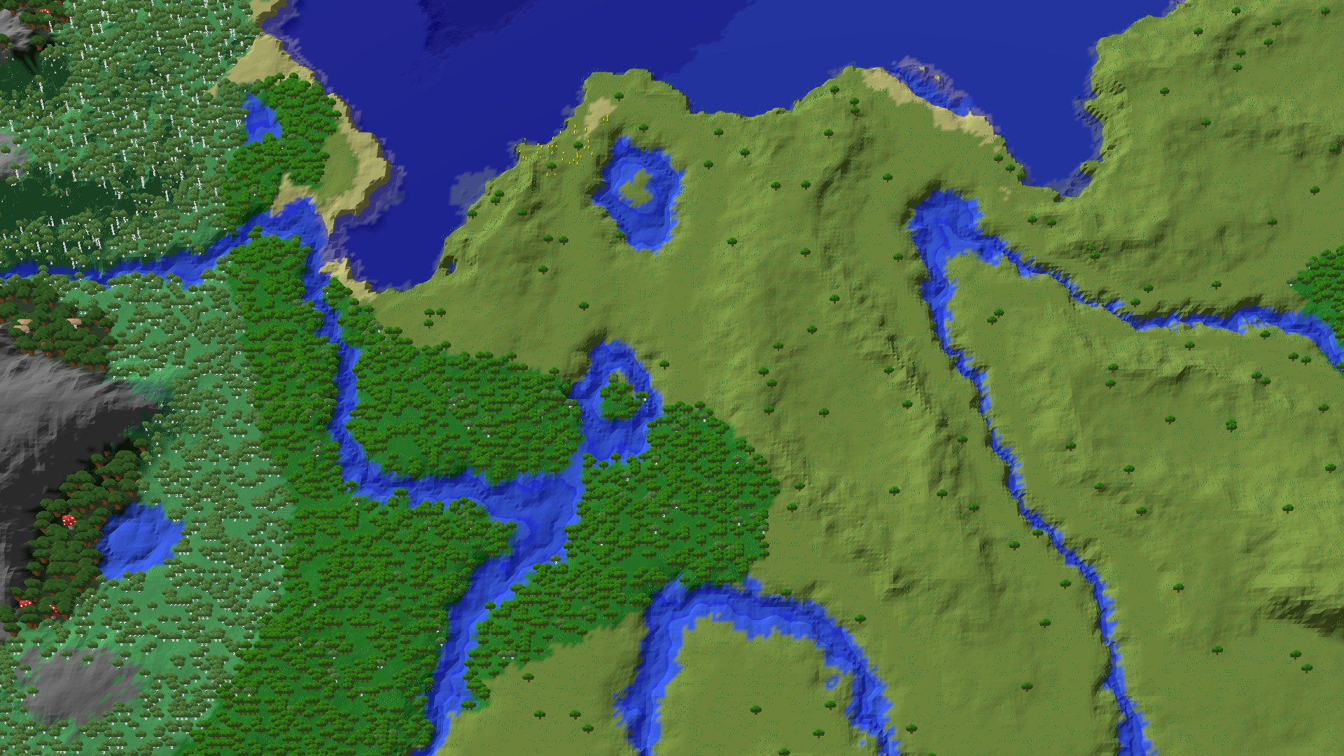 Aerial 3D overview 500 blocks NW of spawn