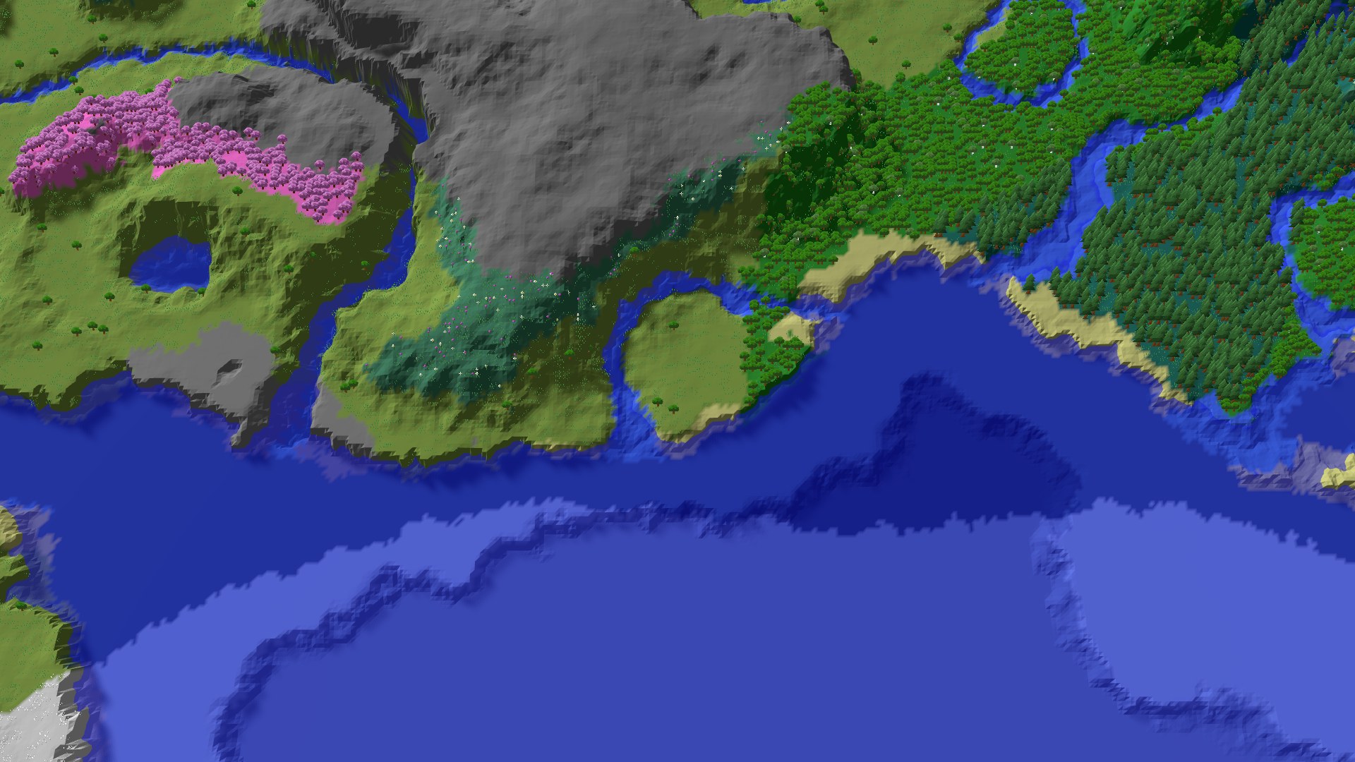 Aerial 3D overview 500 blocks SE of spawn