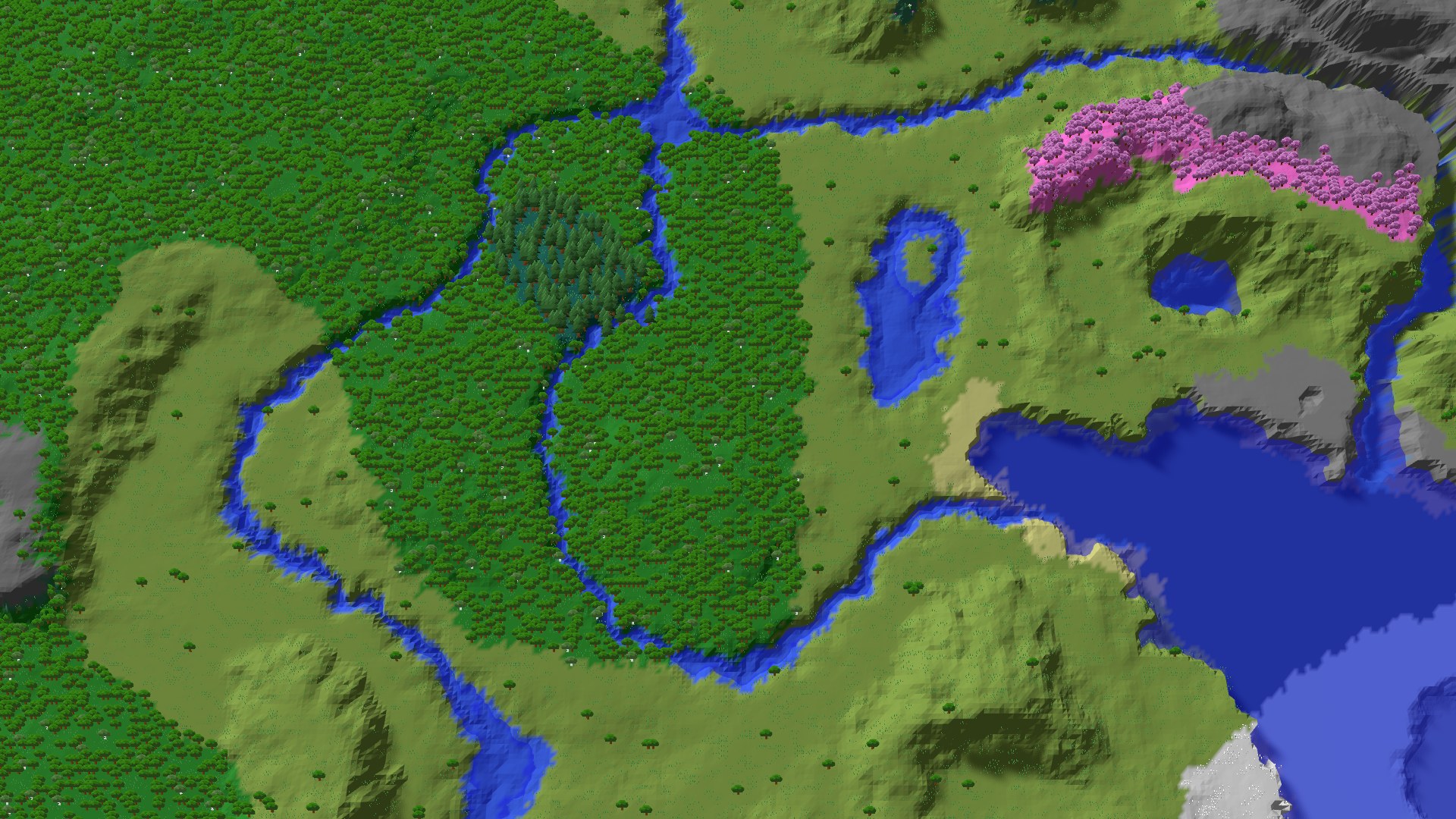 Aerial 3D overview 500 blocks SW of spawn