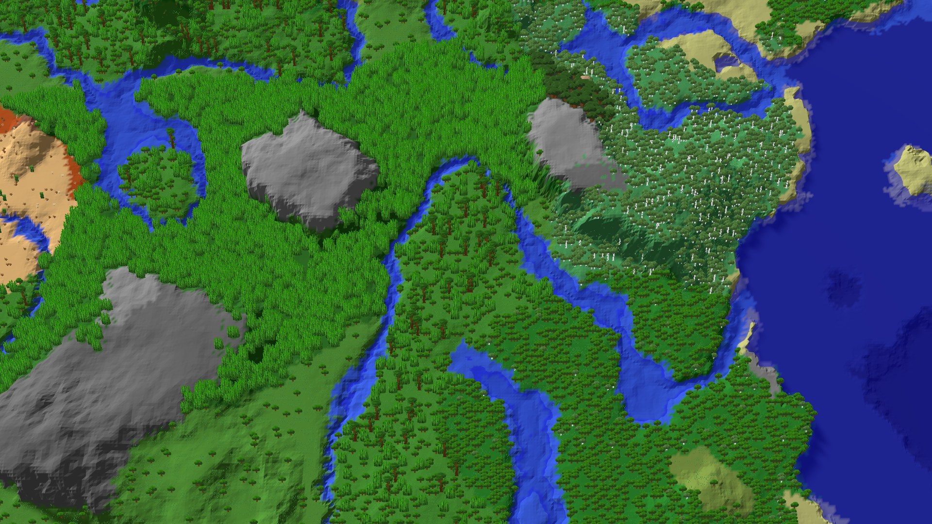 Aerial 3D overview 500 blocks SW of spawn