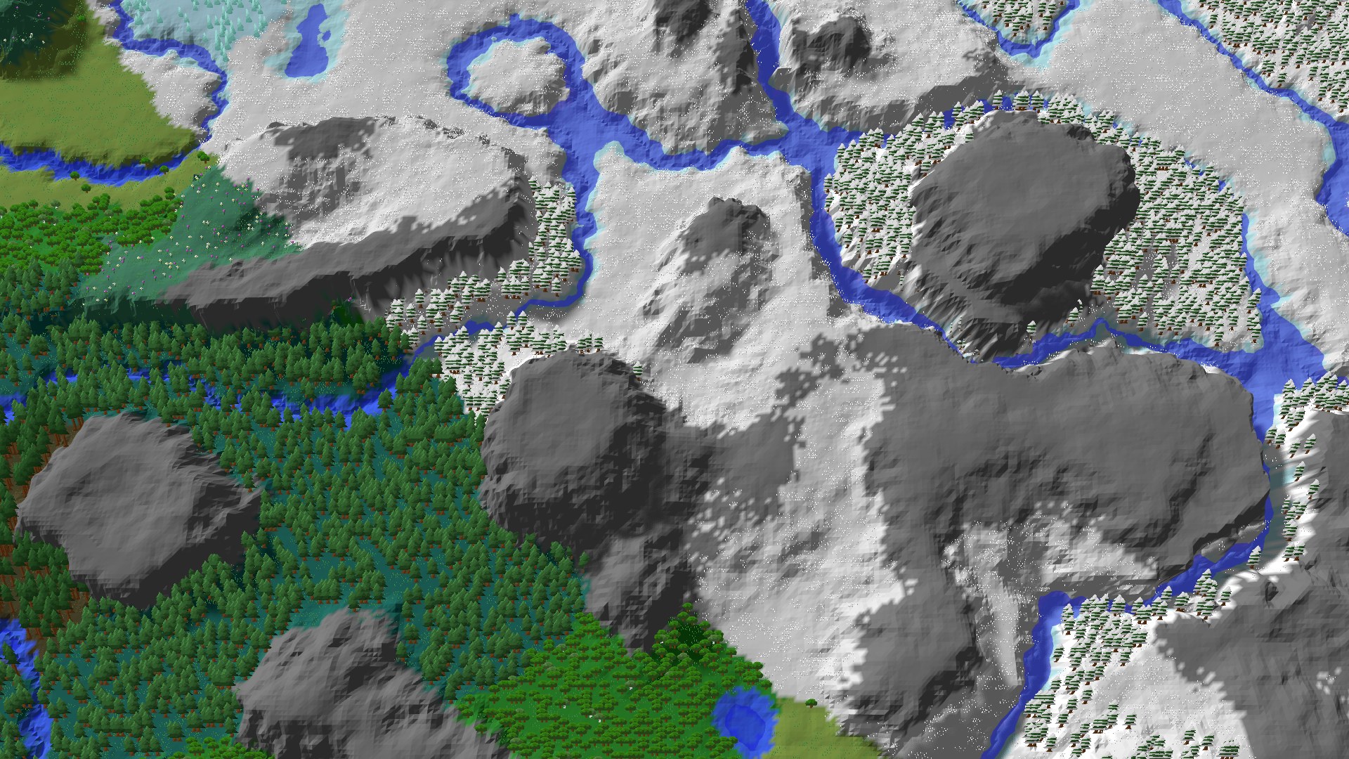 Aerial 3D overview 500 blocks NW of spawn