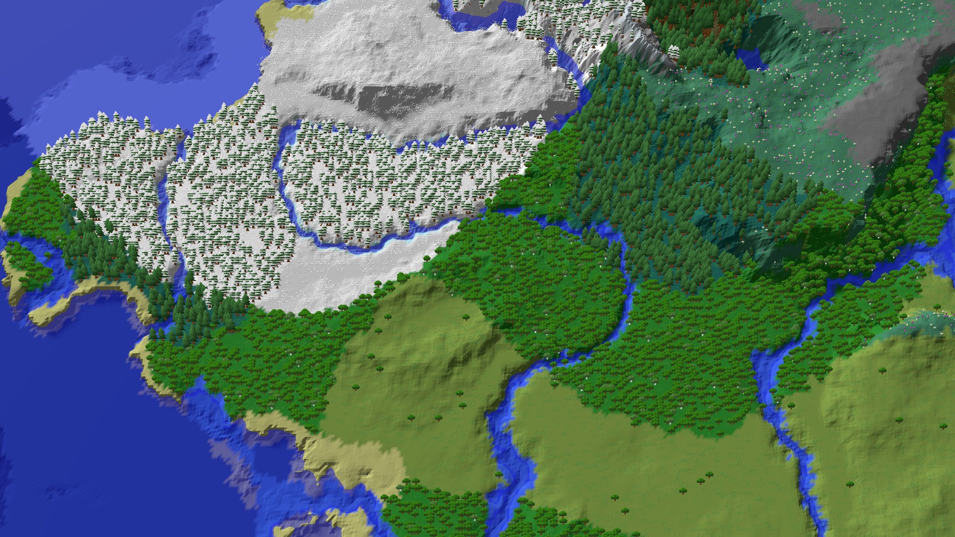 Aerial 3D overview 500 blocks NW of spawn