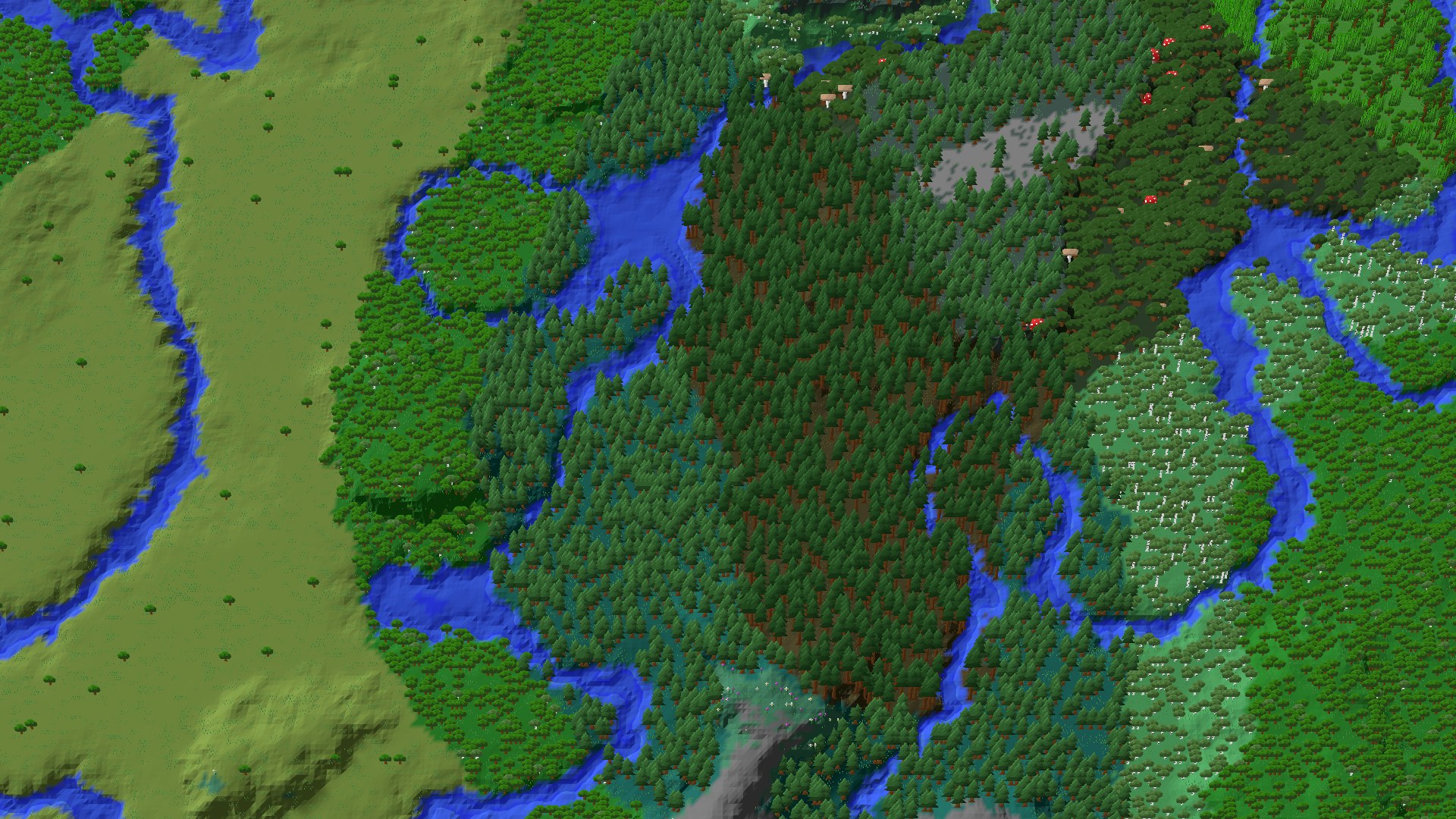 Aerial 3D overview 500 blocks SE of spawn