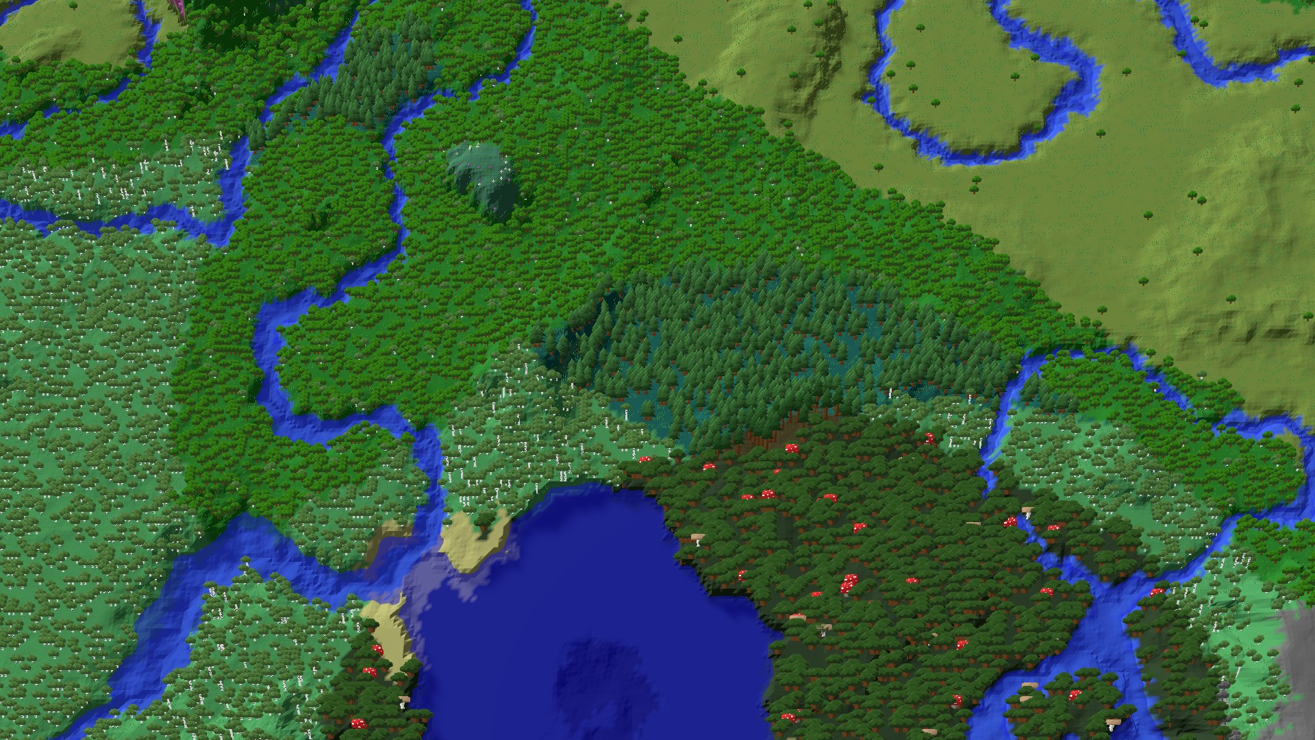 Aerial 3D overview 500 blocks NW of spawn