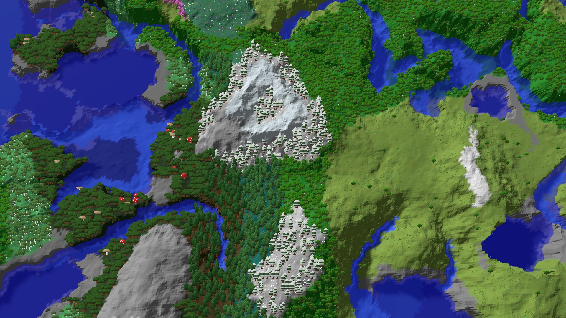 Aerial 3D overview 500 blocks SE of spawn