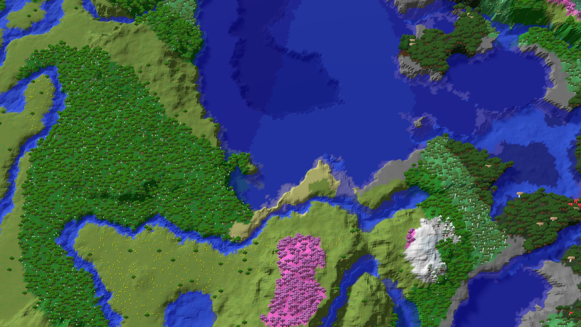 Aerial 3D overview 500 blocks SW of spawn