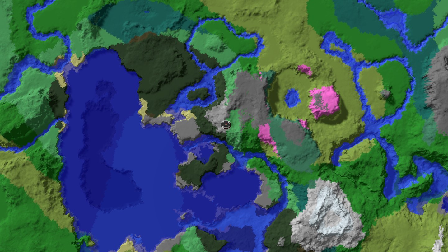 Aerial Minecraft seed map — Pale Garden and Cherry Grove beside spawn with village and ancient city undernea