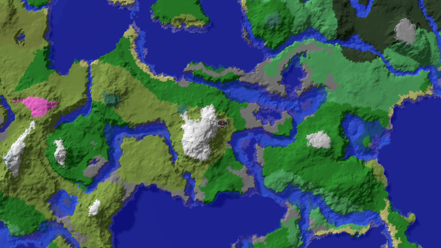 Aerial Minecraft seed map — Java 1.21 dense route seed with village support and nearby progression targets [