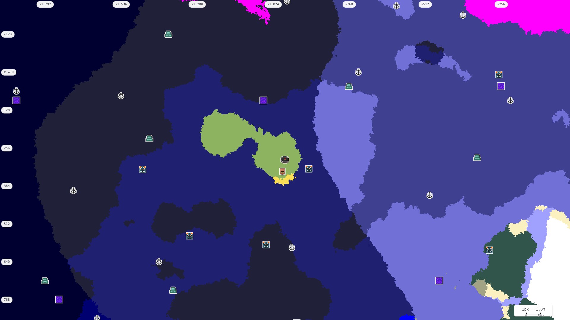 Top-down structures map: village, pillager outpost, ruined portal, shipwreck, woodland mansion, ocean monument, trial chambers, ancient city, desert pyramid, jungle temple, trail ruins