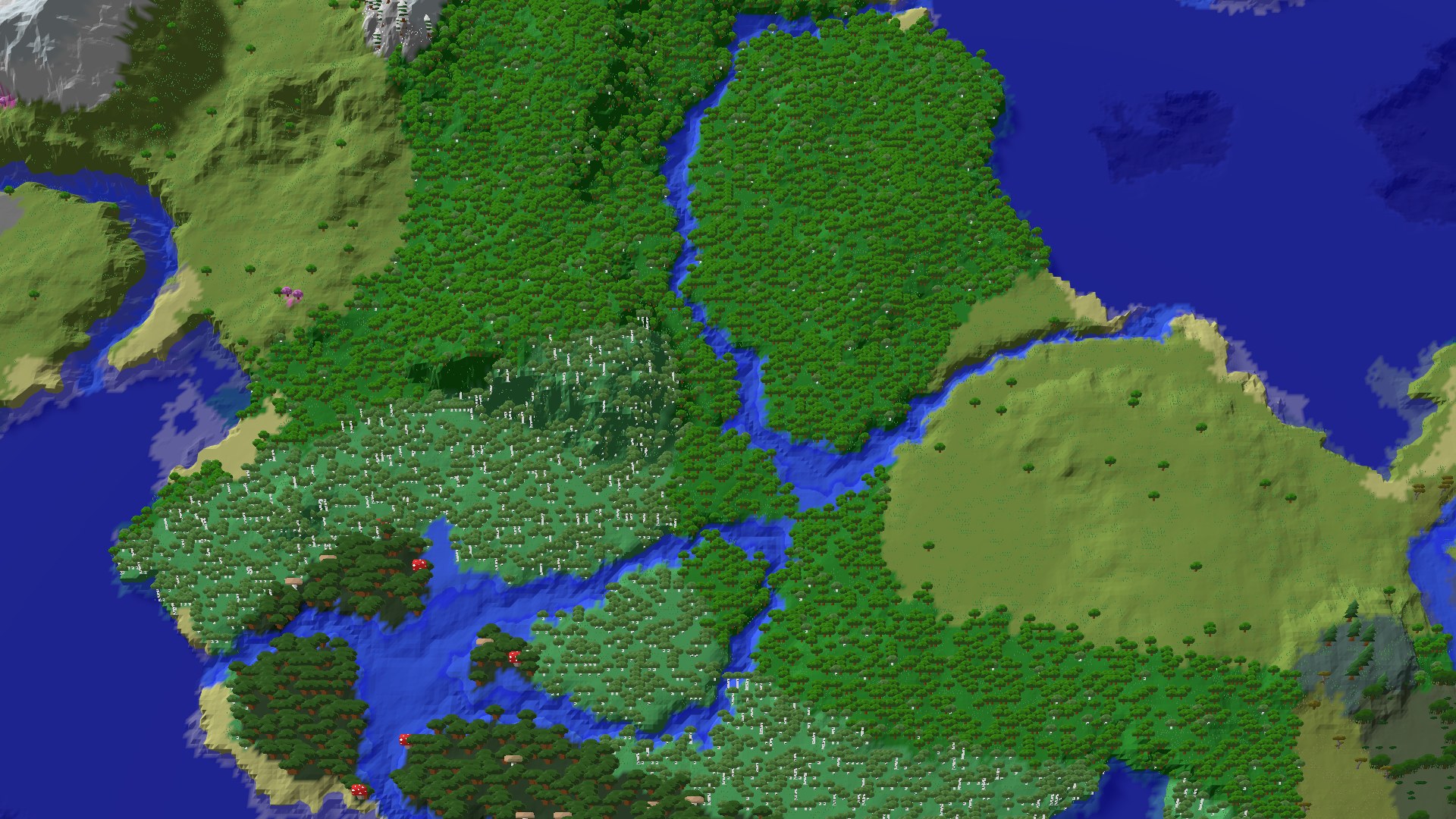 Aerial 3D overview 500 blocks SE of spawn