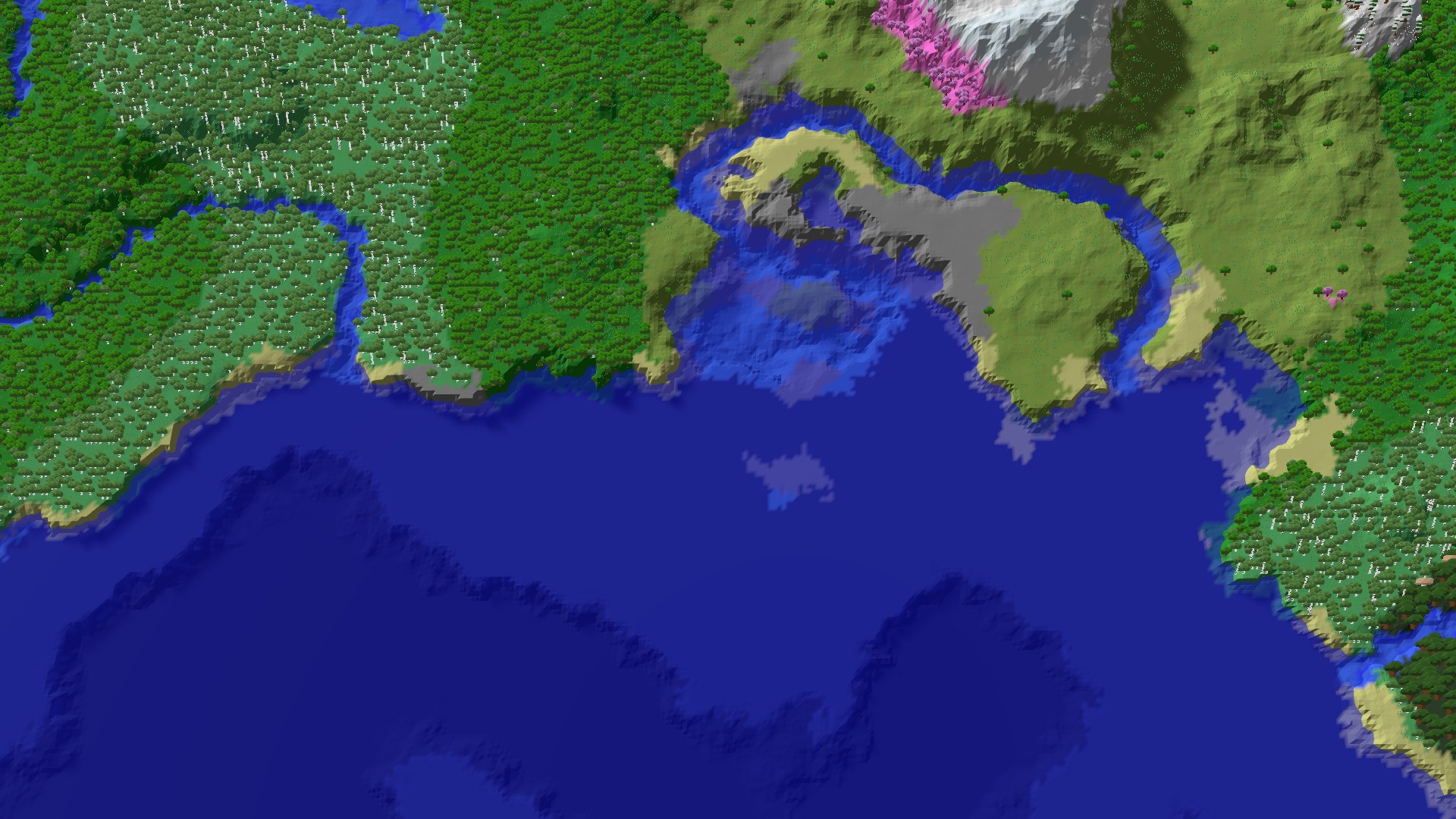 Aerial 3D overview 500 blocks SW of spawn