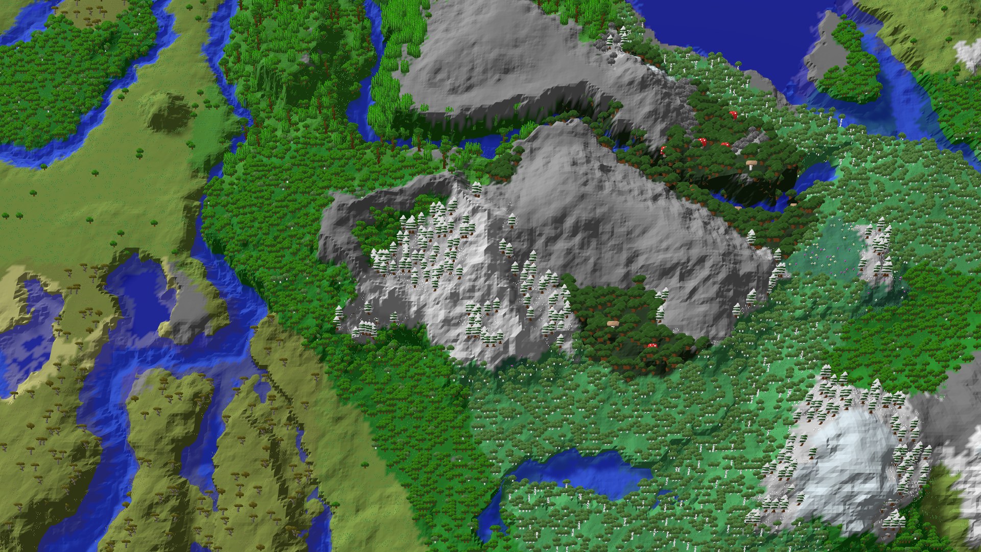 Aerial 3D overview 500 blocks SE of spawn