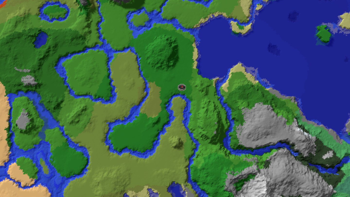 Aerial Minecraft seed map — Java 1.21 dense starter region with village and hostile-structure routing [21139