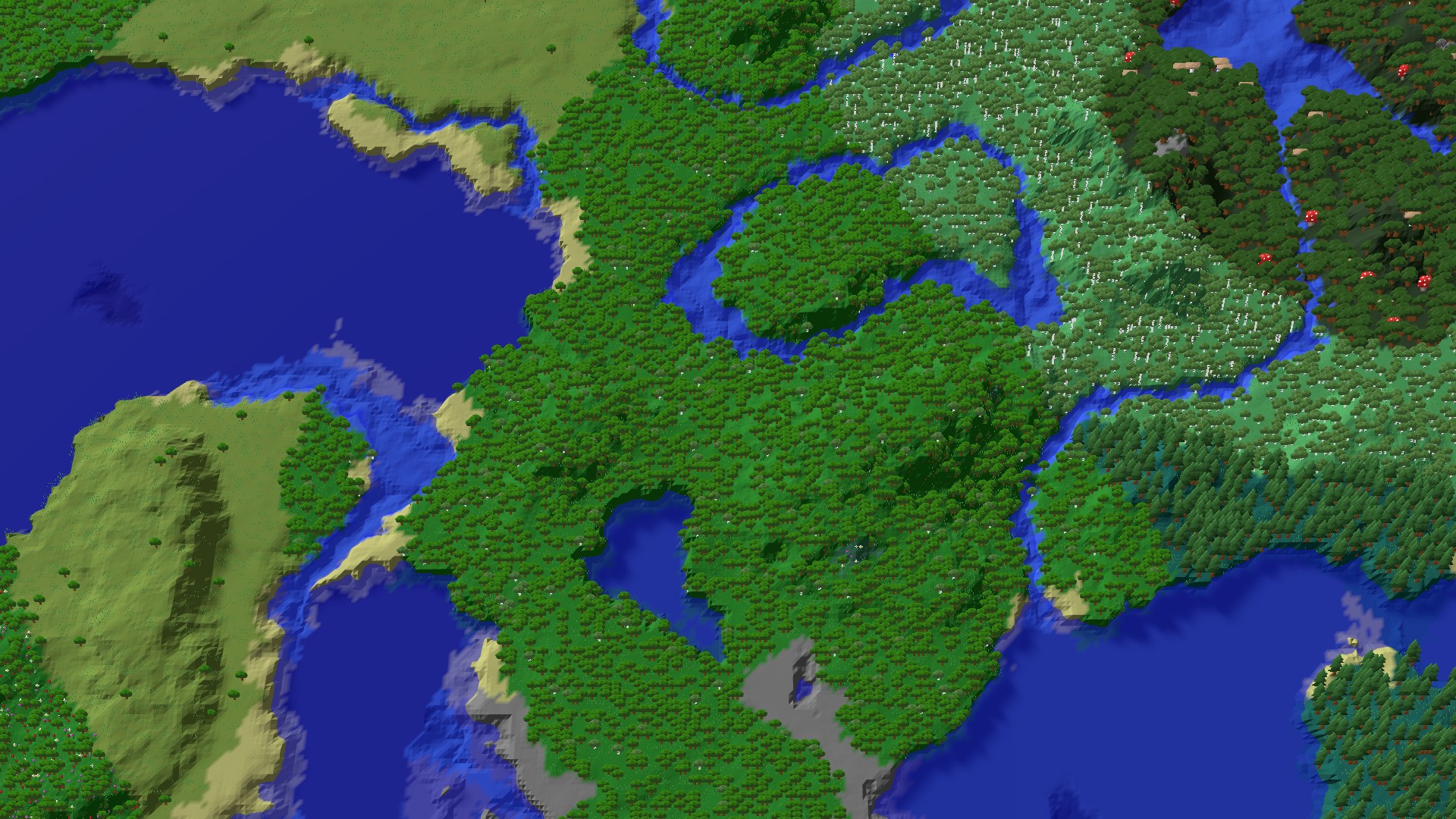 Aerial 3D overview 500 blocks SE of spawn