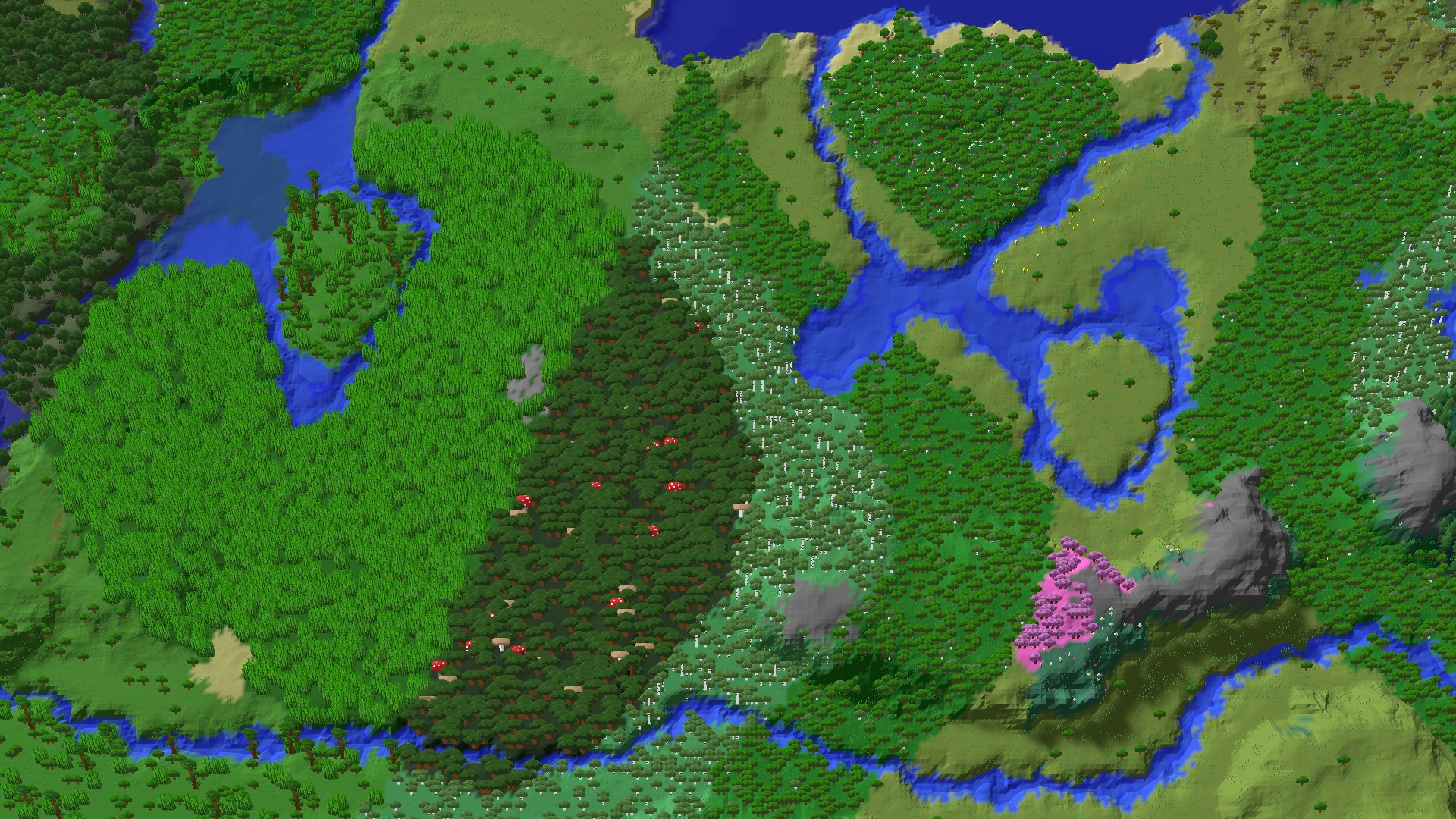 Aerial 3D overview 500 blocks NW of spawn