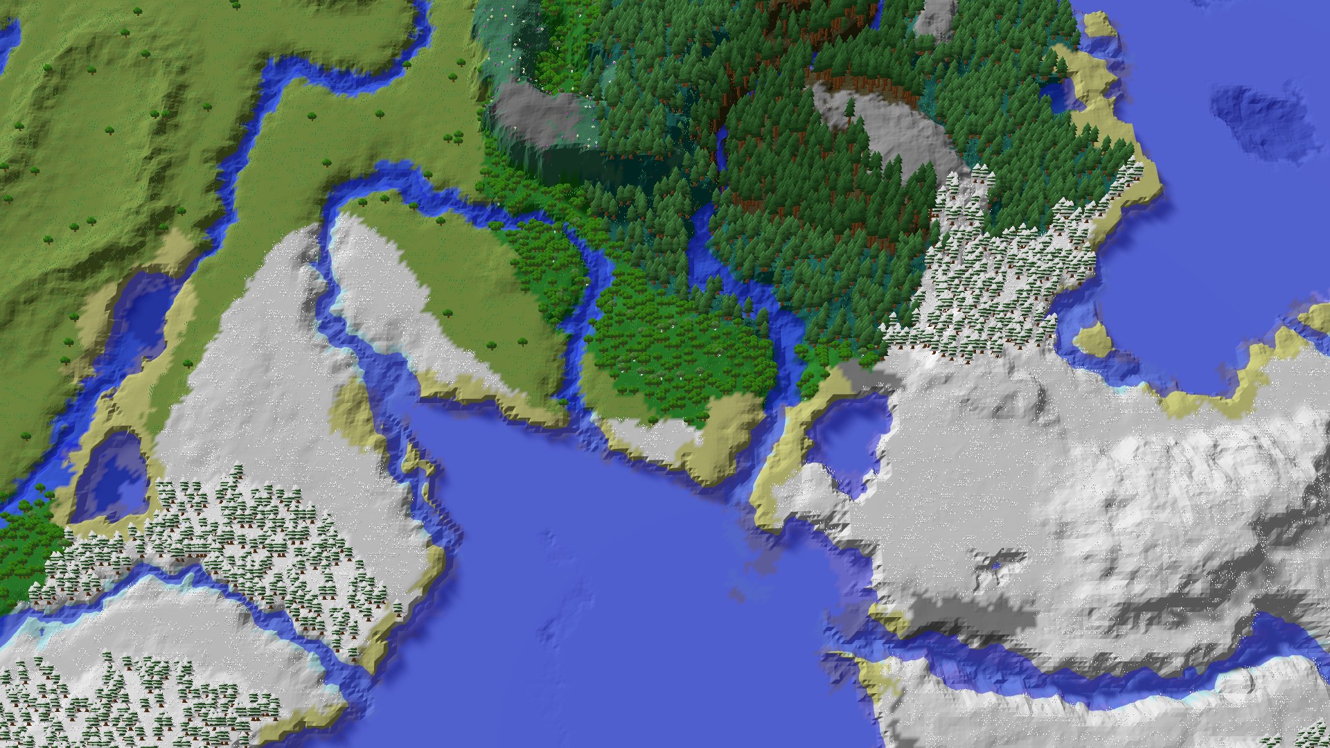 Aerial 3D overview 500 blocks SE of spawn