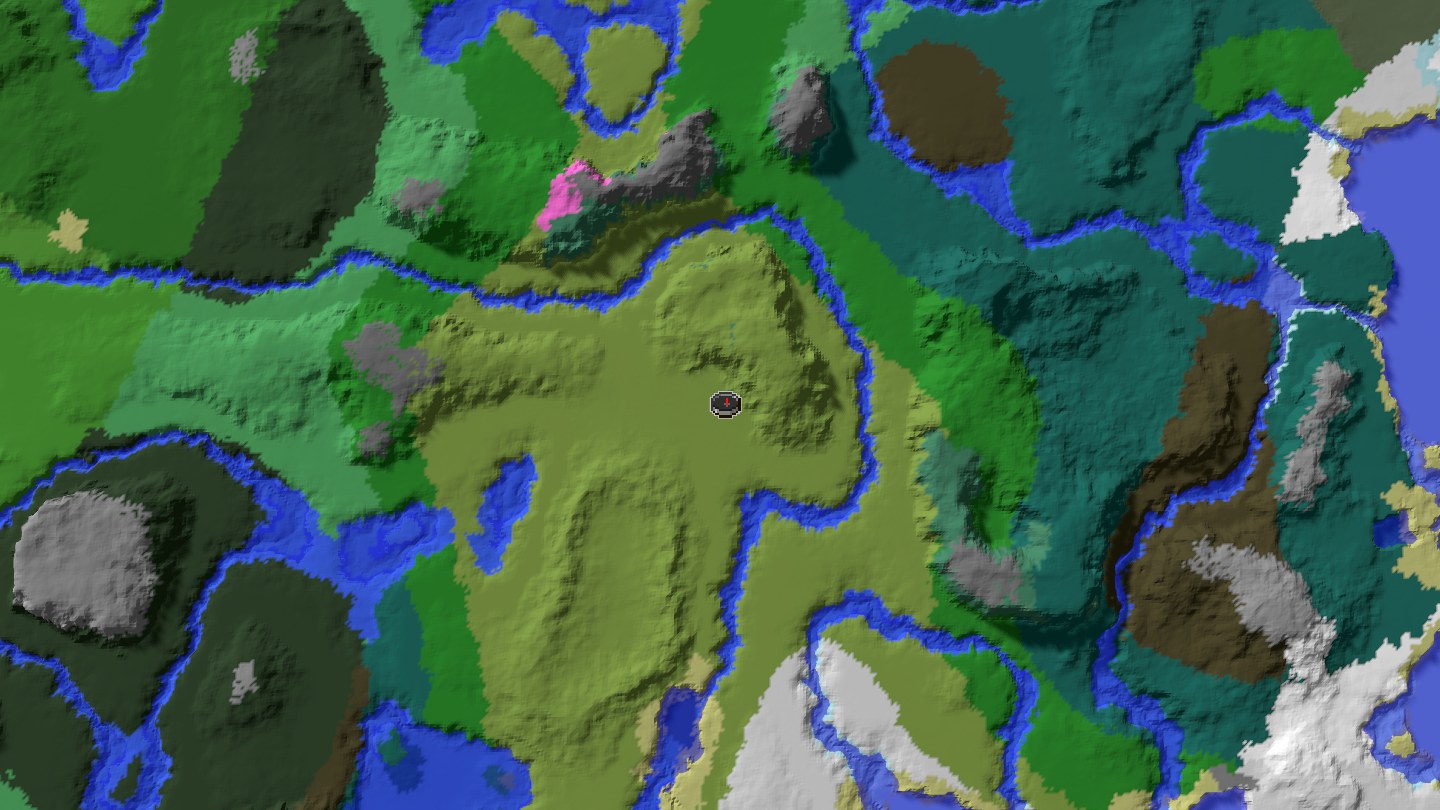 Aerial Minecraft seed map — Java 1.21 village-to-stronghold progression seed [267653333]