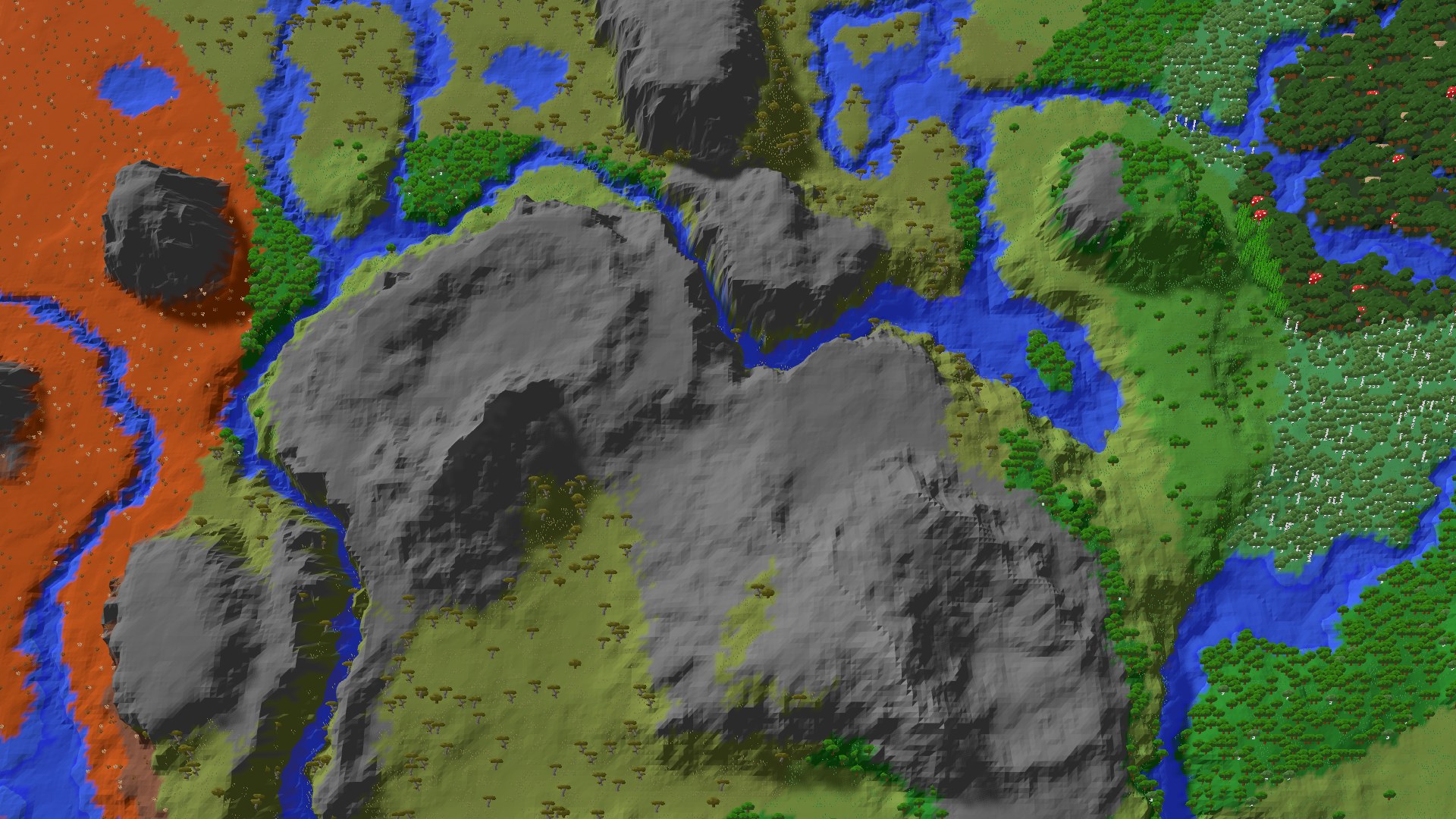Aerial 3D overview 500 blocks NW of spawn