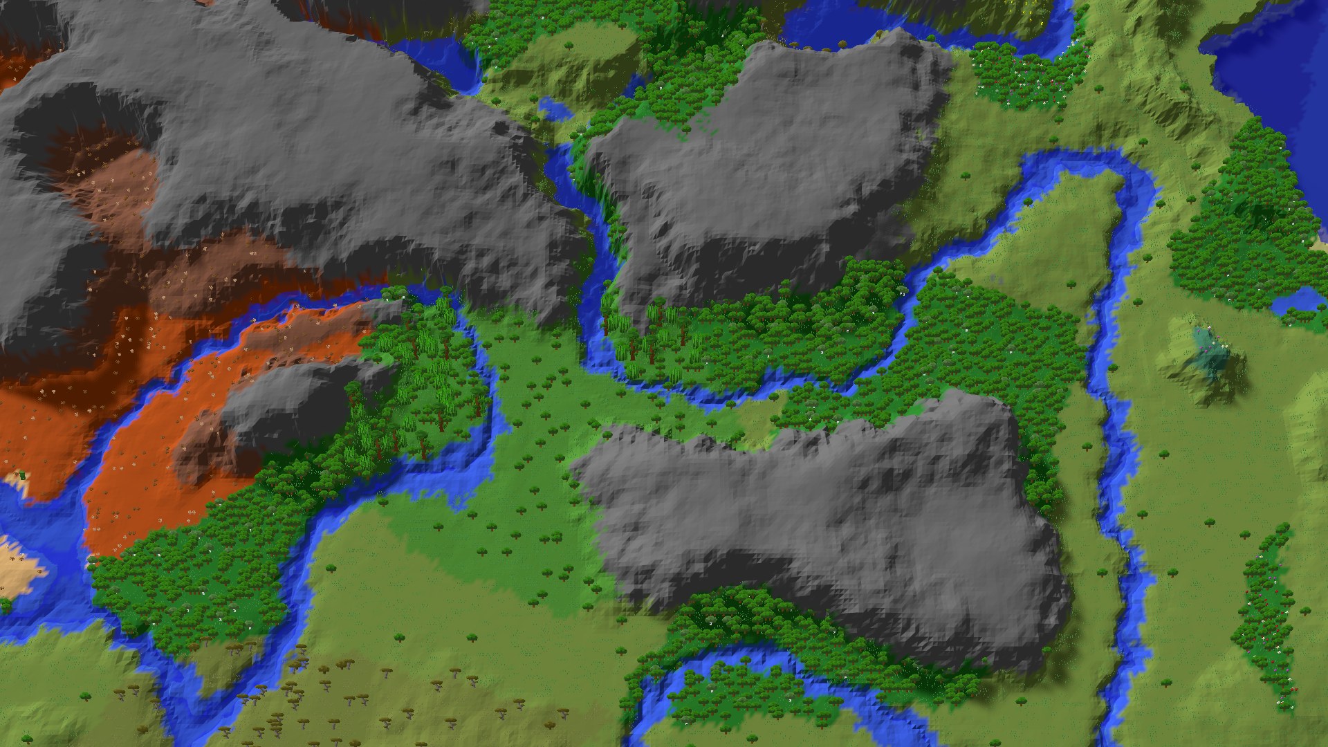 Aerial 3D overview 500 blocks SW of spawn