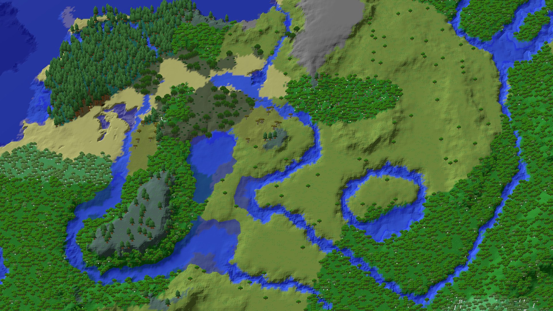 Aerial 3D overview 500 blocks NW of spawn