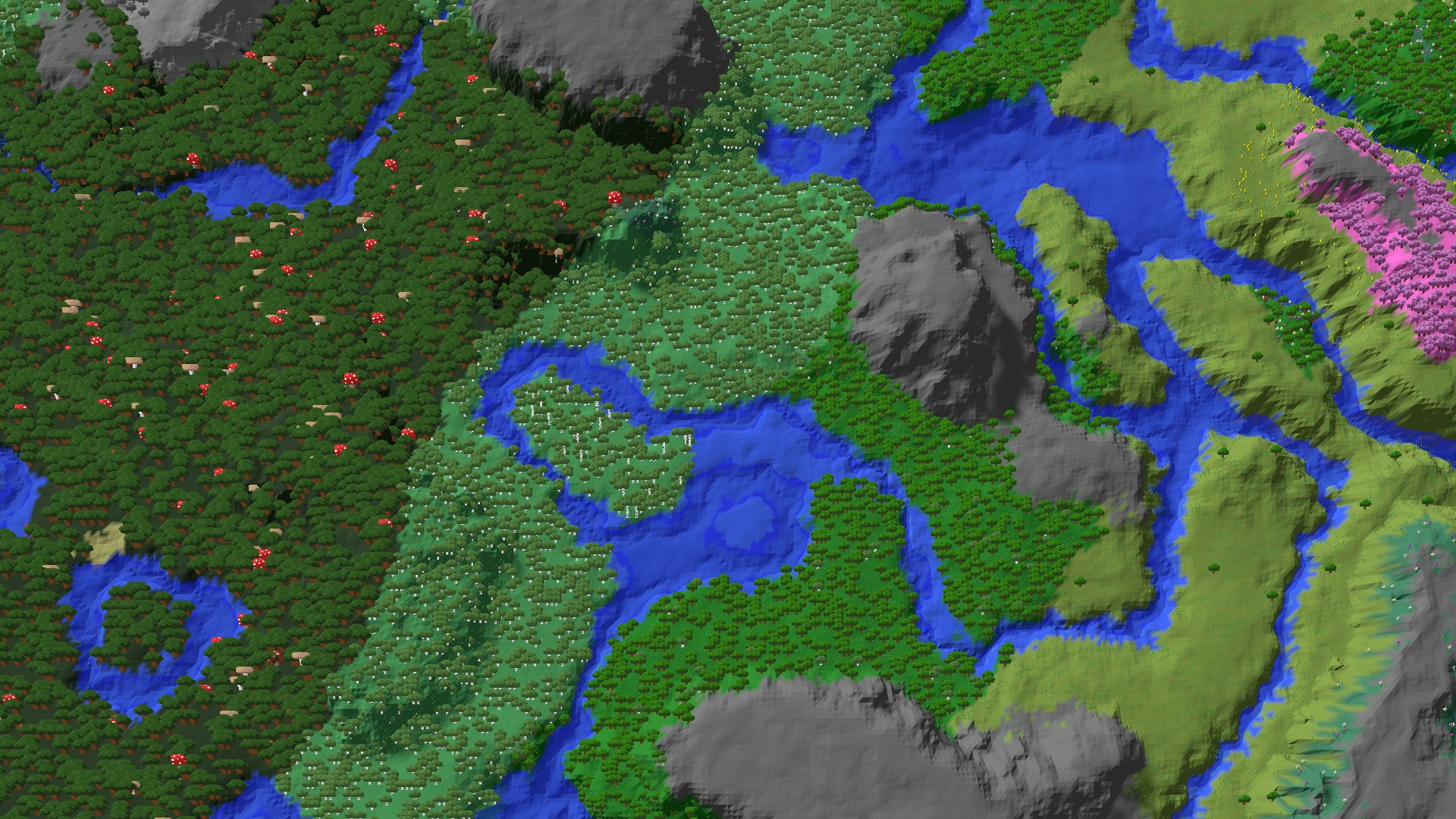 Aerial 3D overview 500 blocks SE of spawn