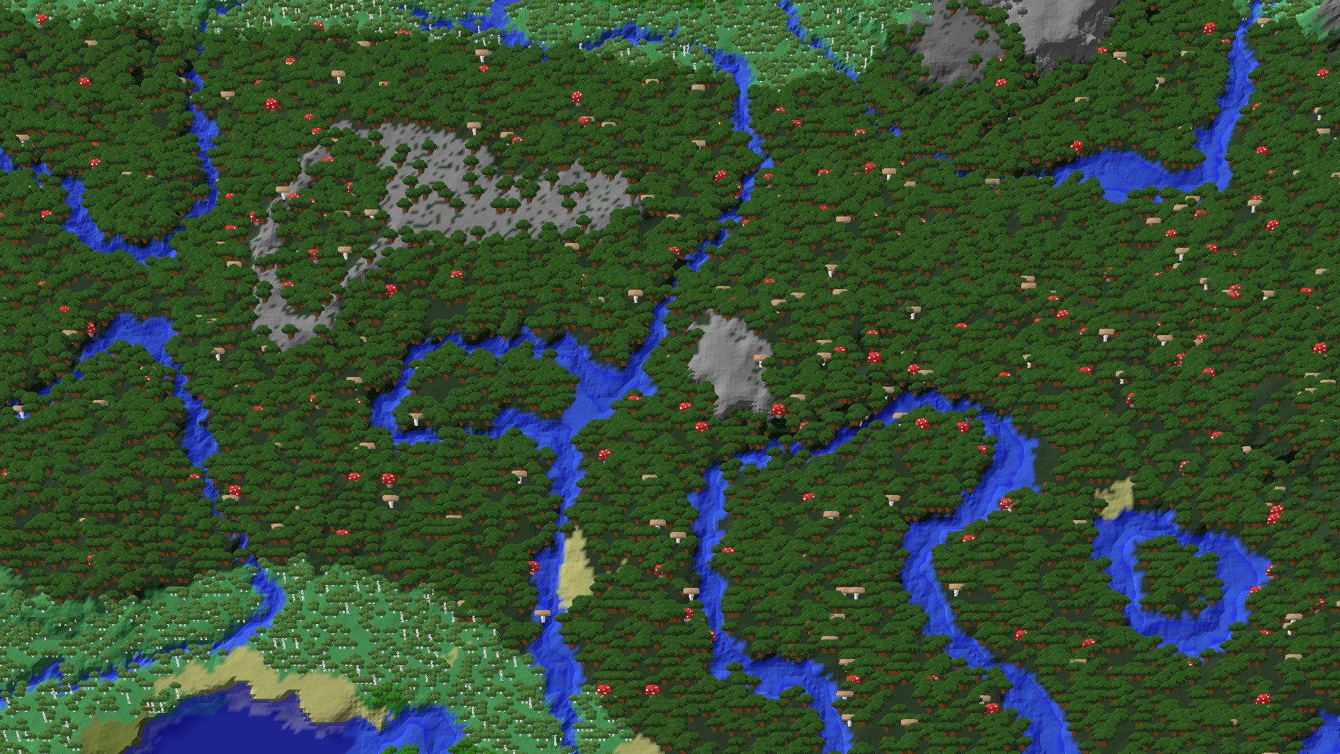Aerial 3D overview 500 blocks SW of spawn