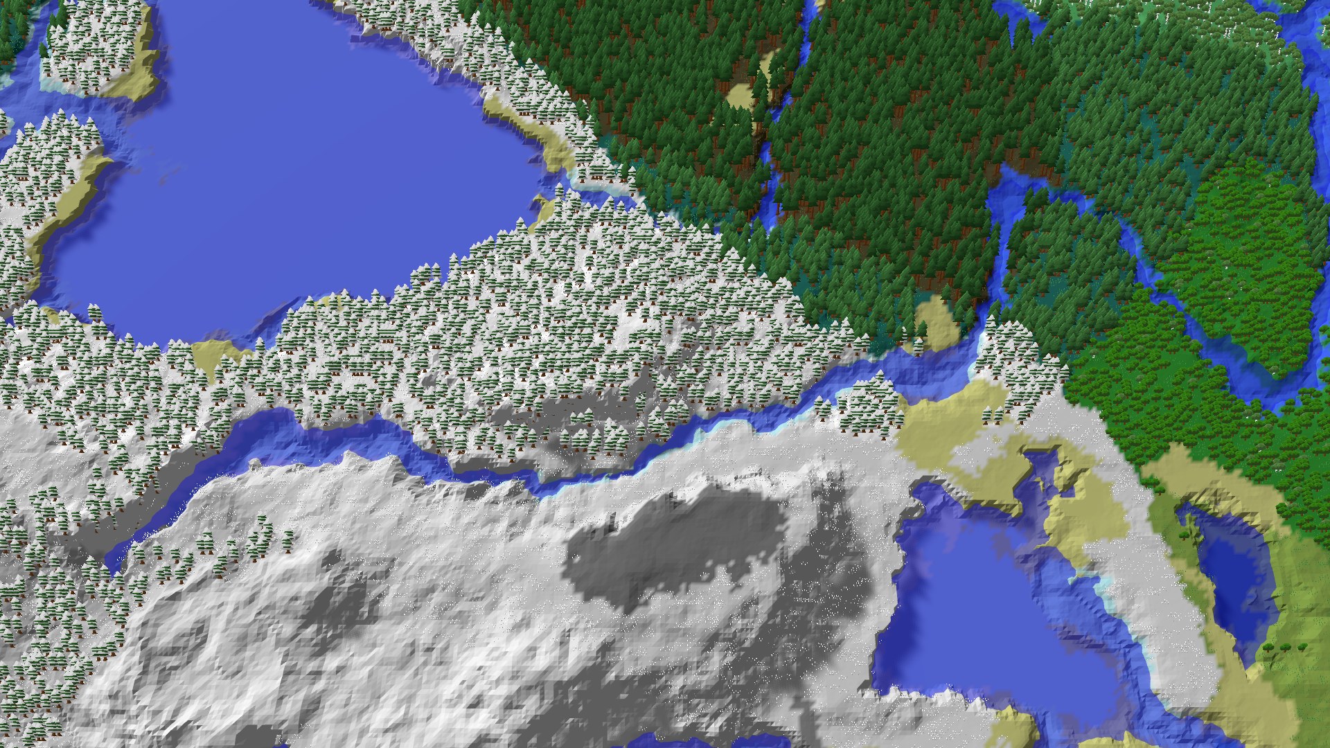 Aerial 3D overview 500 blocks NW of spawn