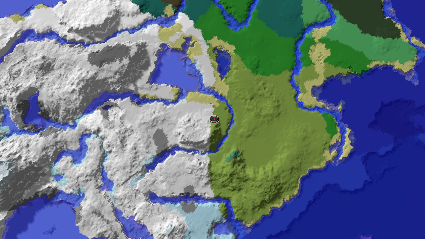 Aerial Minecraft seed map — Village spawn with outpost, trial chambers, ancient city, mansion, and monuments
