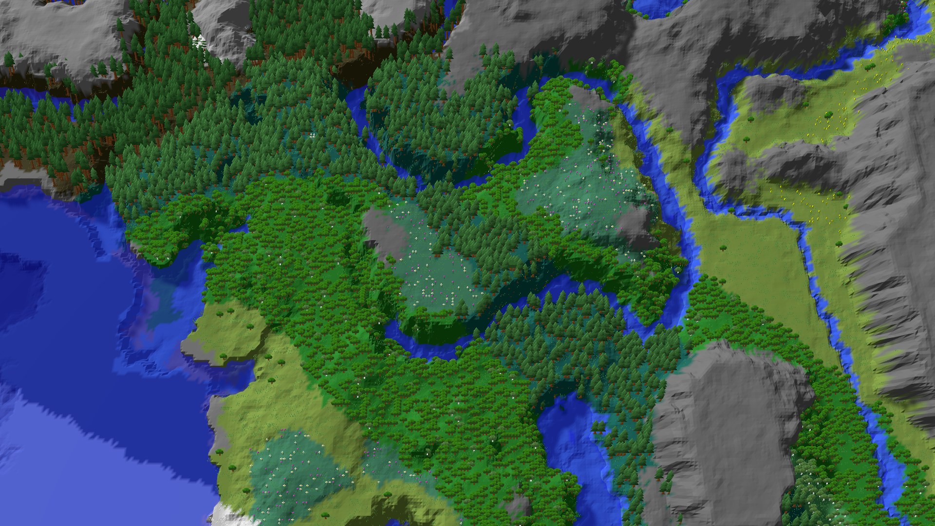 Aerial 3D overview 500 blocks NW of spawn