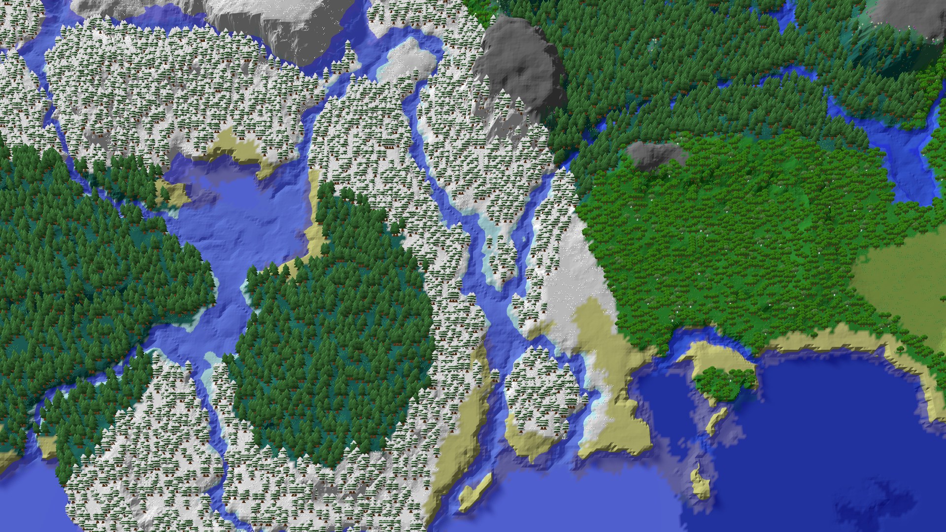 Aerial 3D overview 500 blocks SW of spawn