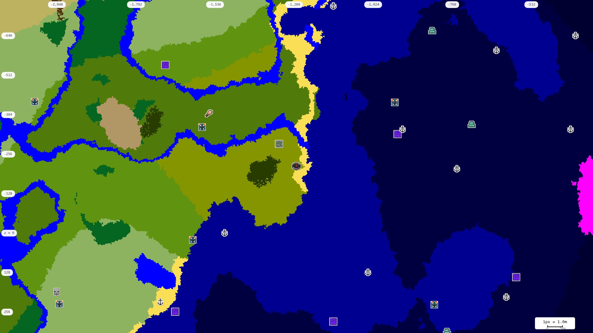 Top-down structures map: village, pillager outpost, ruined portal, shipwreck, woodland mansion, ocean monument, trial chambers, ancient city, desert pyramid, jungle temple, trail ruins