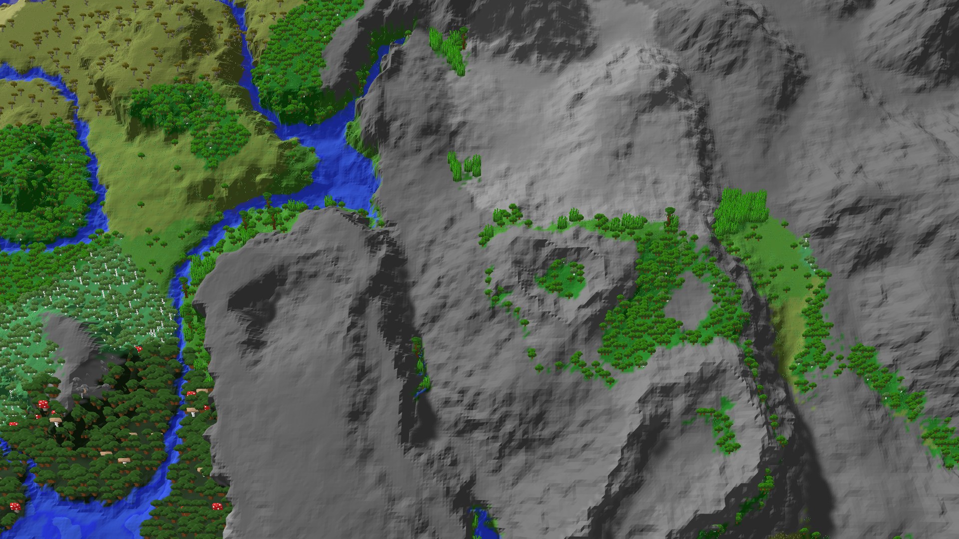 Aerial 3D overview 500 blocks SE of spawn