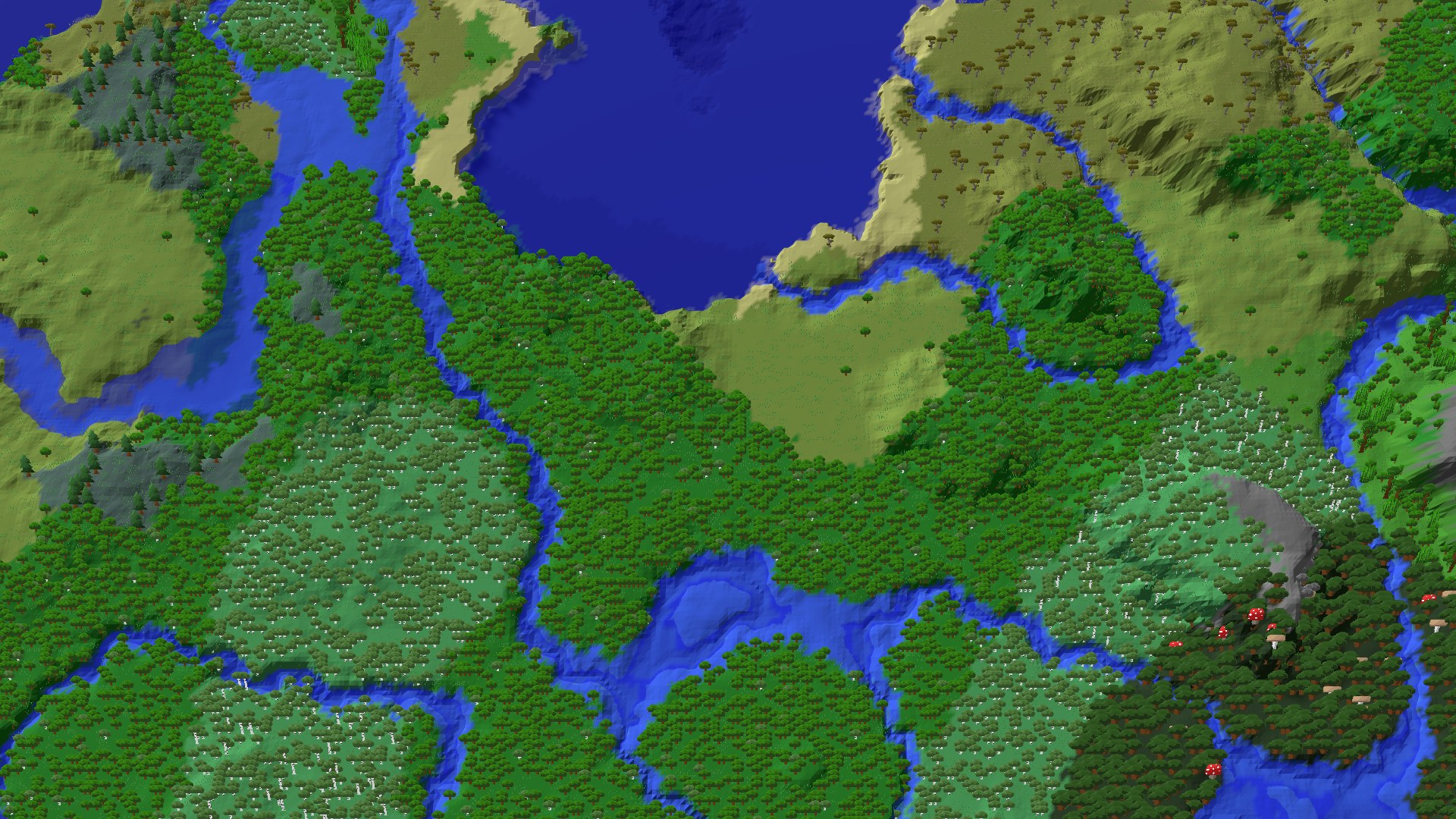 Aerial 3D overview 500 blocks SW of spawn