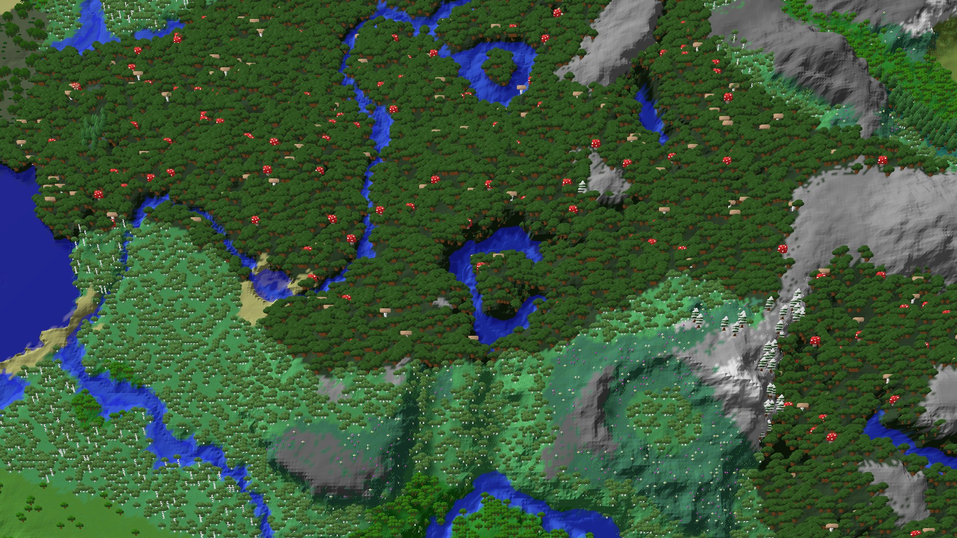 Aerial 3D overview 500 blocks NW of spawn