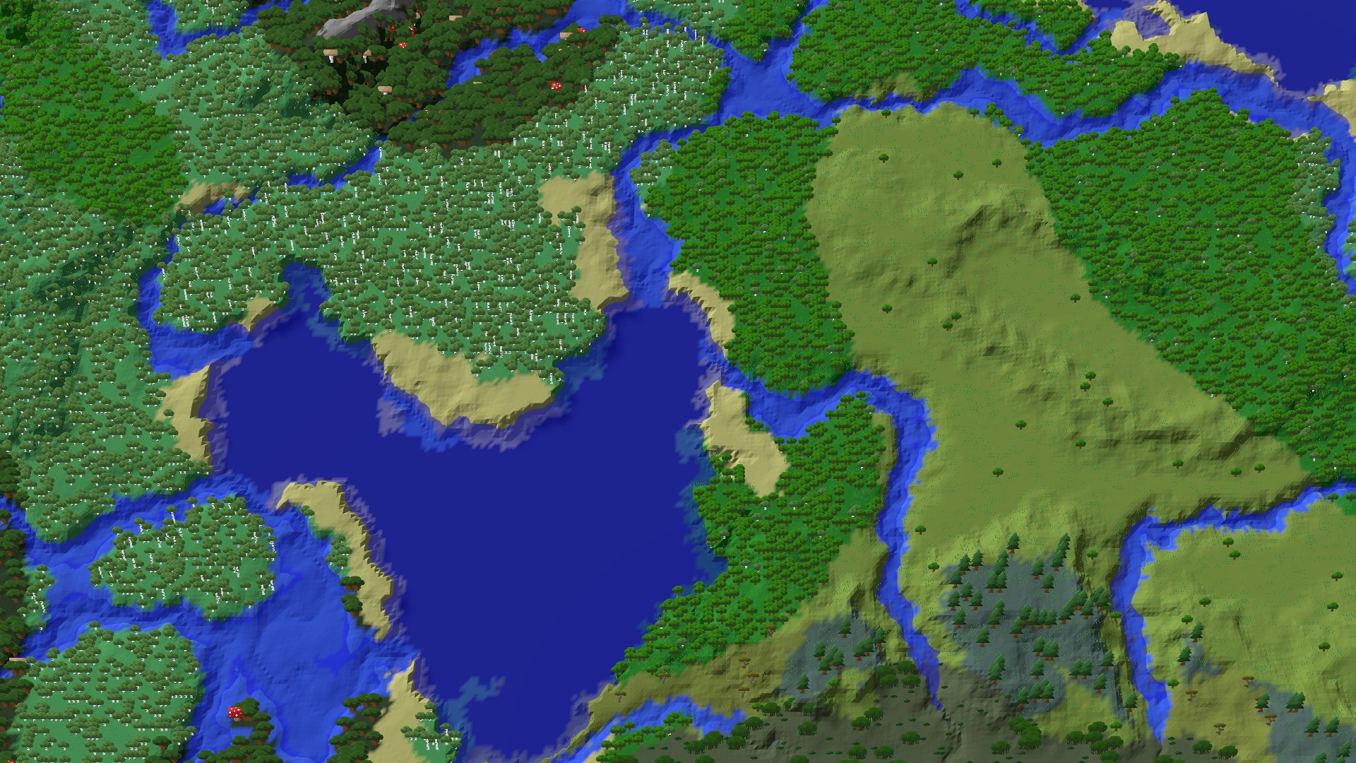 Aerial 3D overview 500 blocks SE of spawn