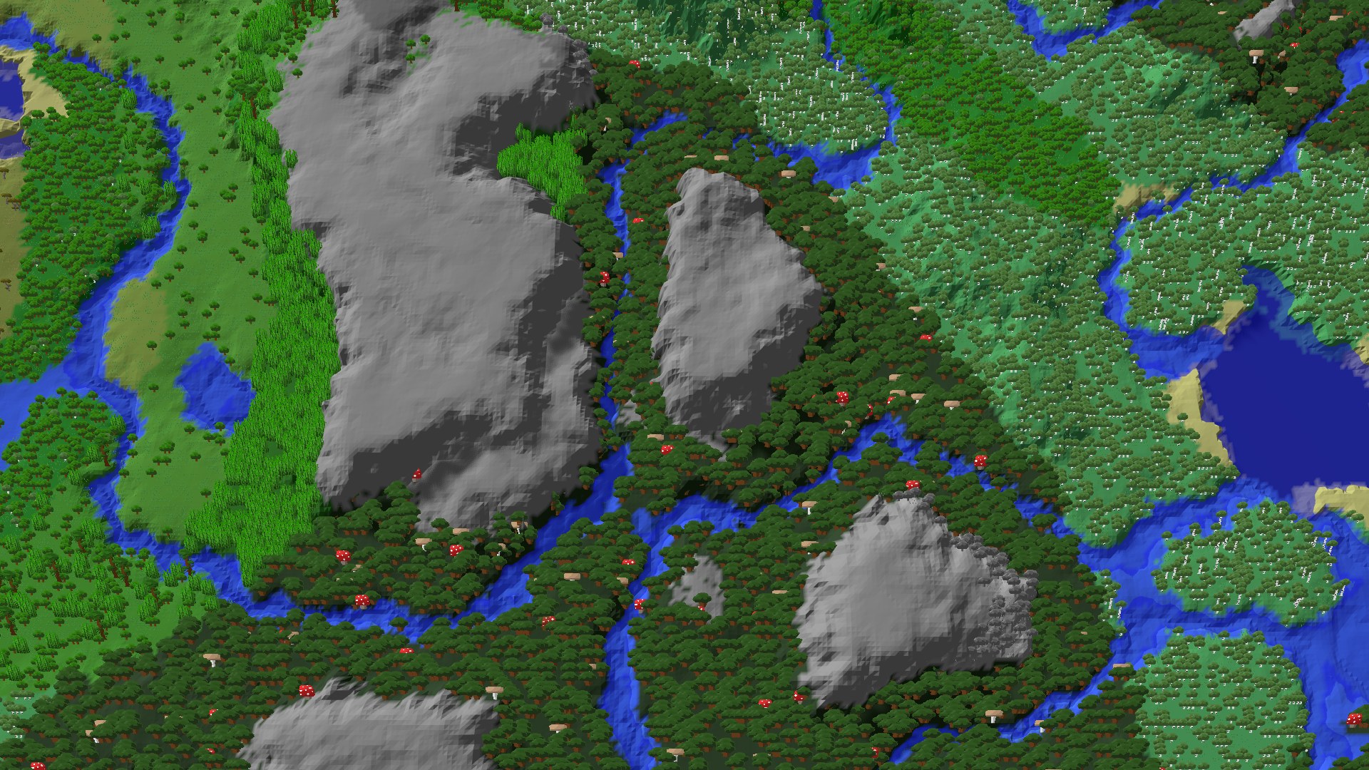 Aerial 3D overview 500 blocks SW of spawn