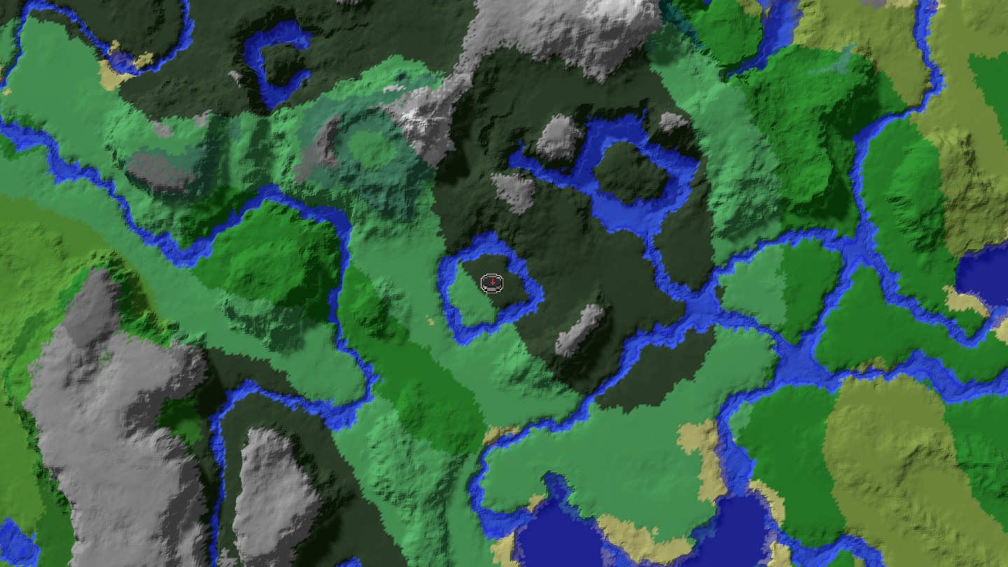 Aerial Minecraft seed map — Village at spawn surrounded by four nearby mansions, including a ravine mansion 