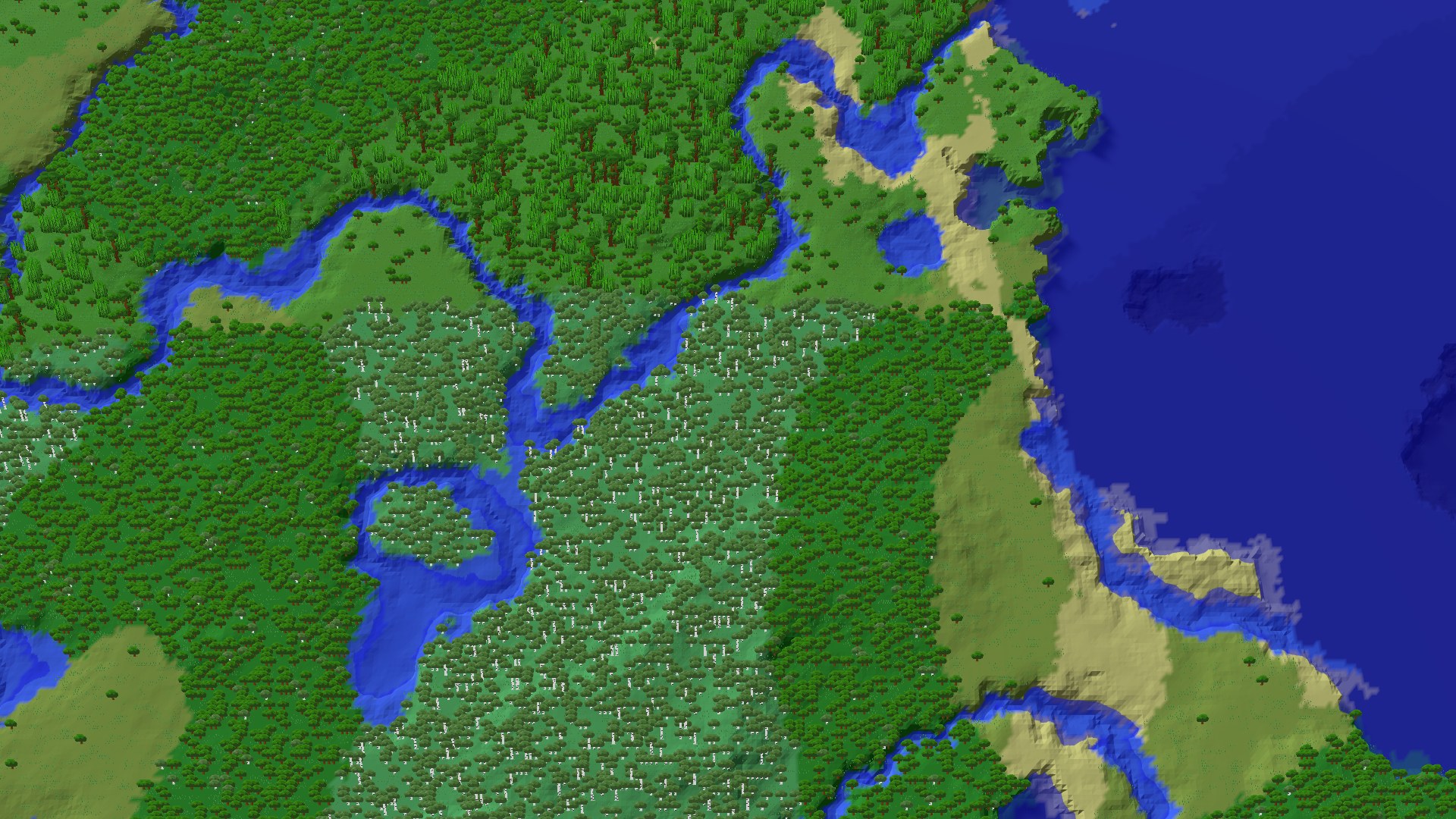 Aerial 3D overview 500 blocks SW of spawn