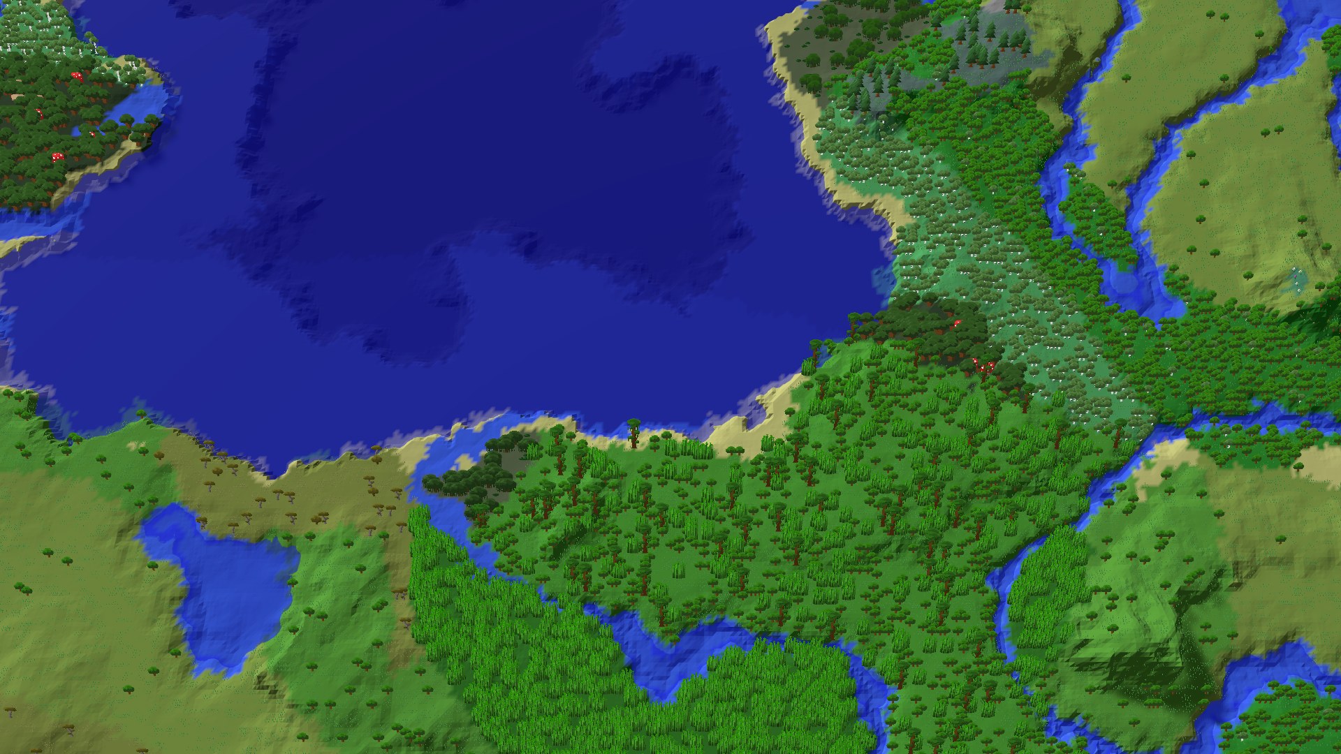 Aerial 3D overview 500 blocks SW of spawn