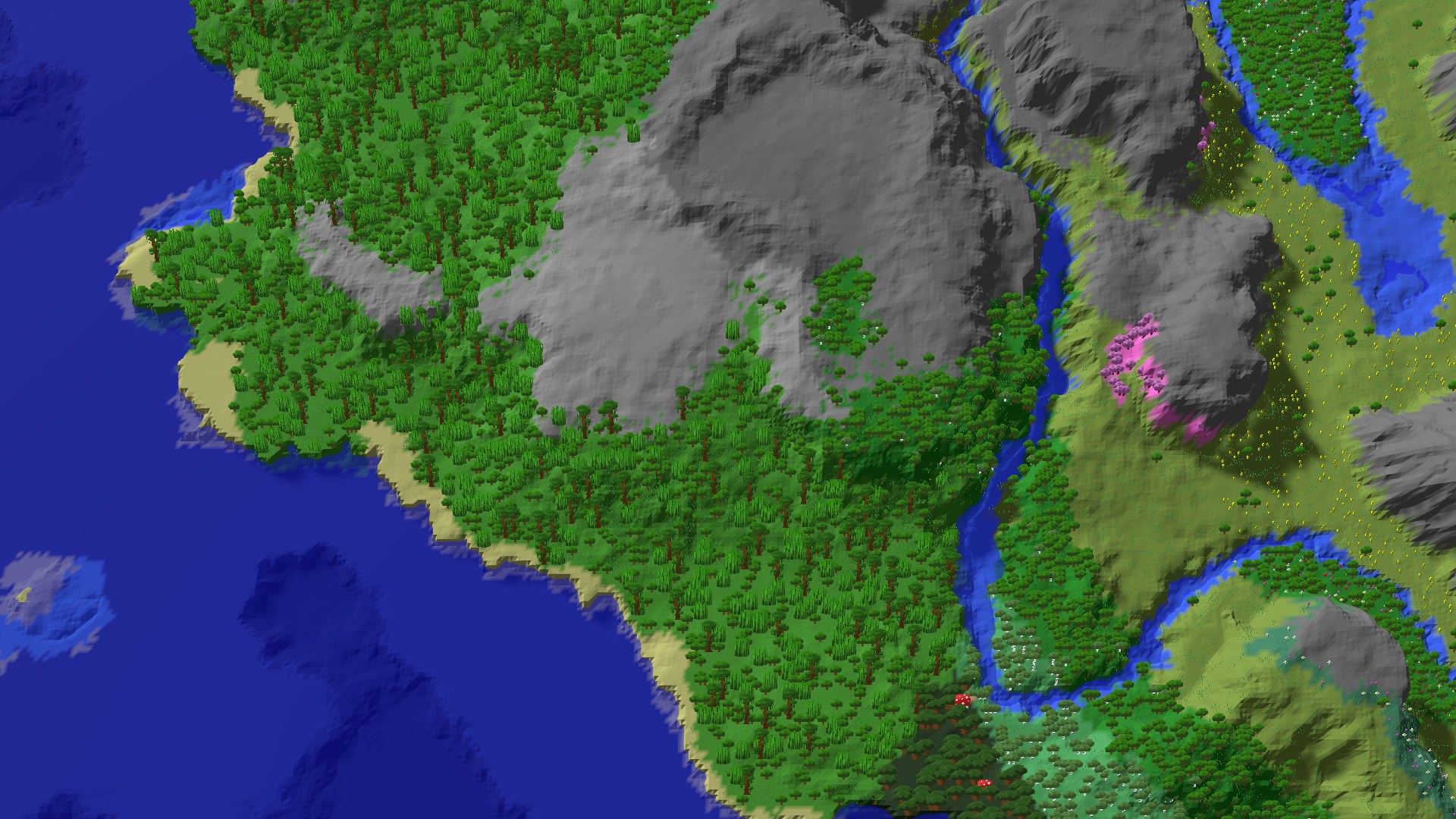 Aerial 3D overview 500 blocks NE of spawn