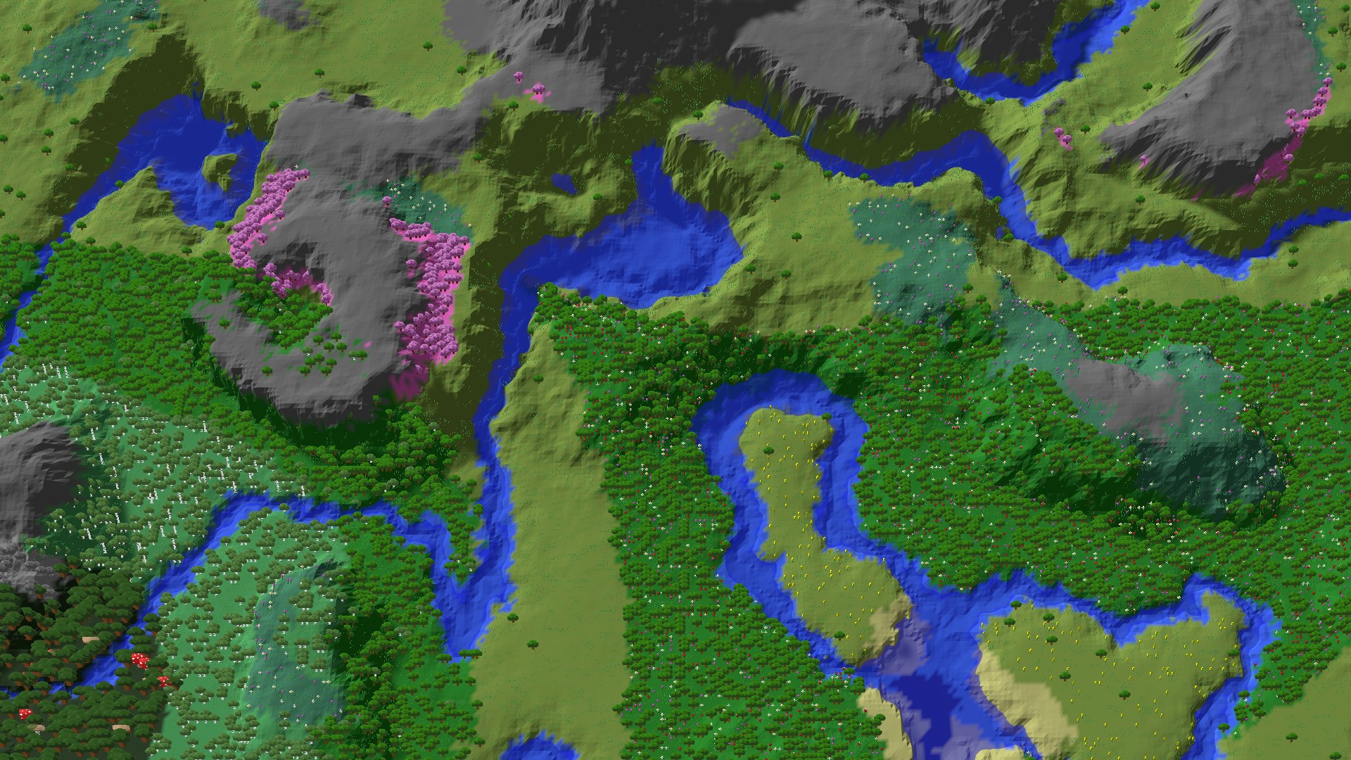 Aerial 3D overview 500 blocks SE of spawn