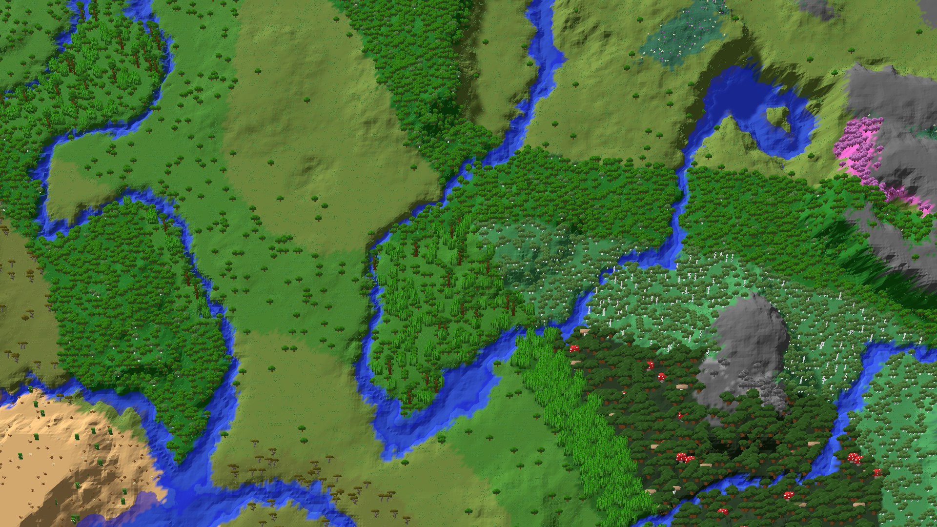 Aerial 3D overview 500 blocks SW of spawn
